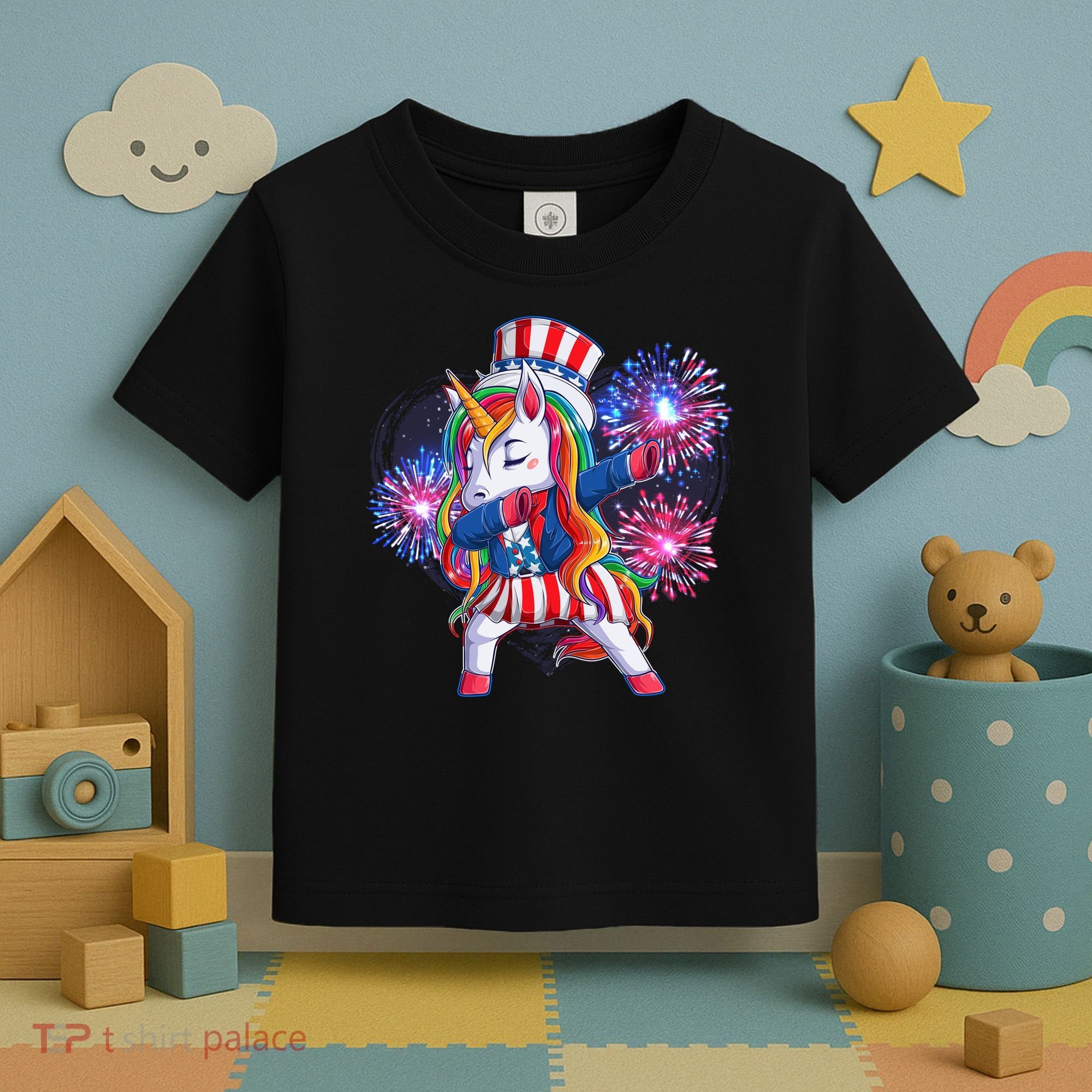 Funny Fourth Of July Fireworks Dabbing Unicorn Toddler T-Shirt