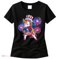 Funny Fourth Of July Fireworks Dabbing Unicorn Women's T-Shirt thumb 0