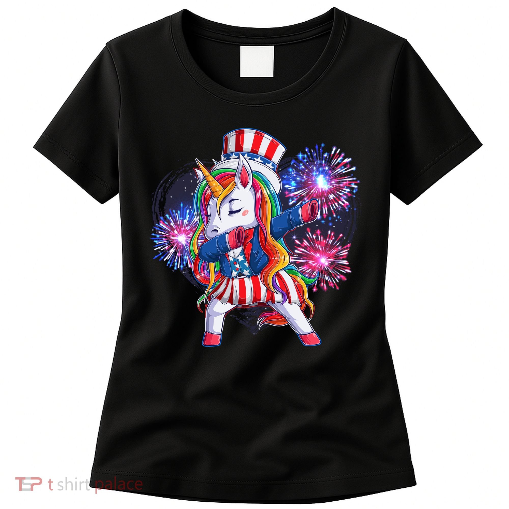 Funny Fourth Of July Fireworks Dabbing Unicorn Women's T-Shirt