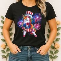 Funny Fourth Of July Fireworks Dabbing Unicorn Women's T-Shirt thumb 2