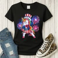 Funny Fourth Of July Fireworks Dabbing Unicorn Women's T-Shirt thumb 3