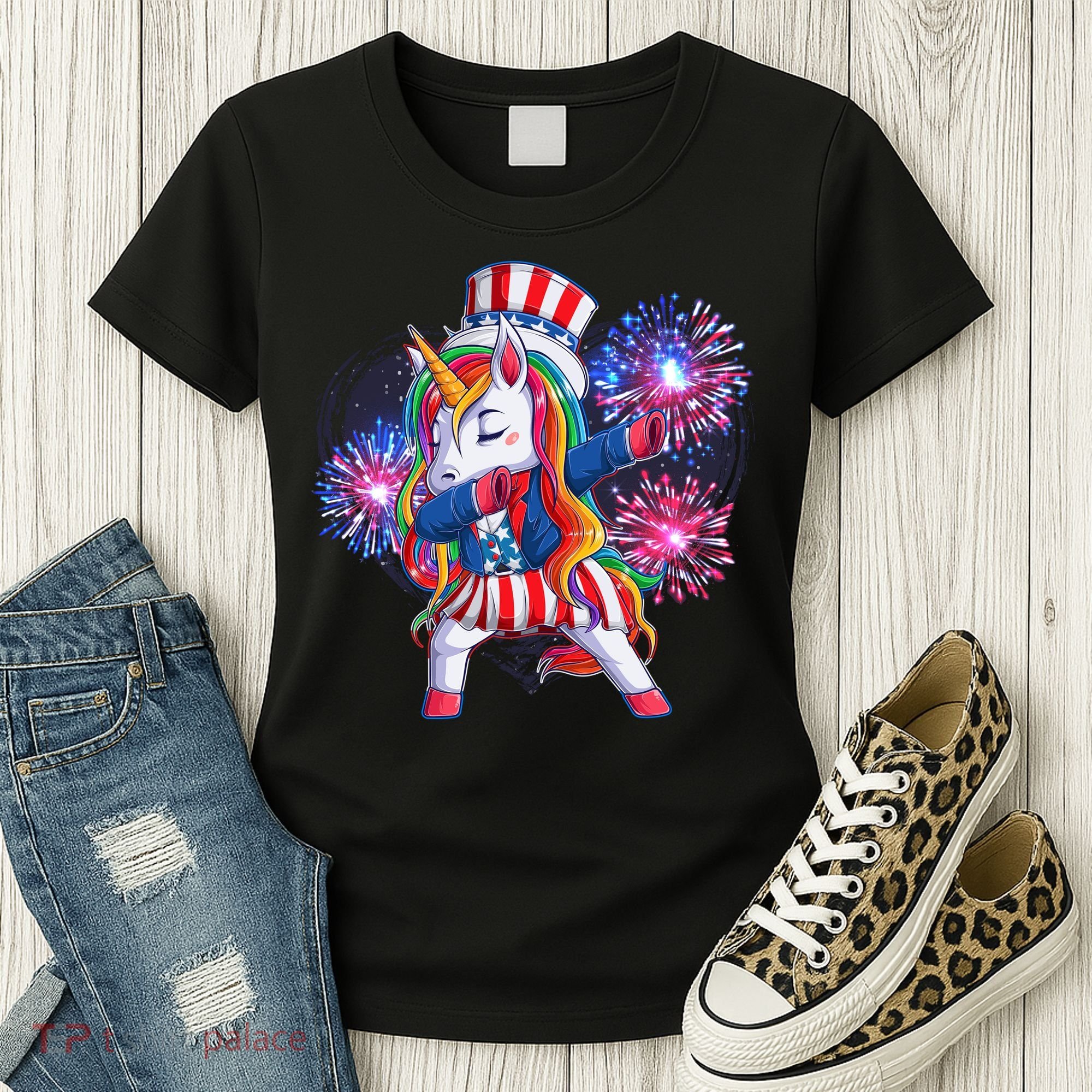Funny Fourth Of July Fireworks Dabbing Unicorn Women's T-Shirt