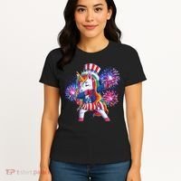 Funny Fourth Of July Fireworks Dabbing Unicorn Women's T-Shirt thumb 4
