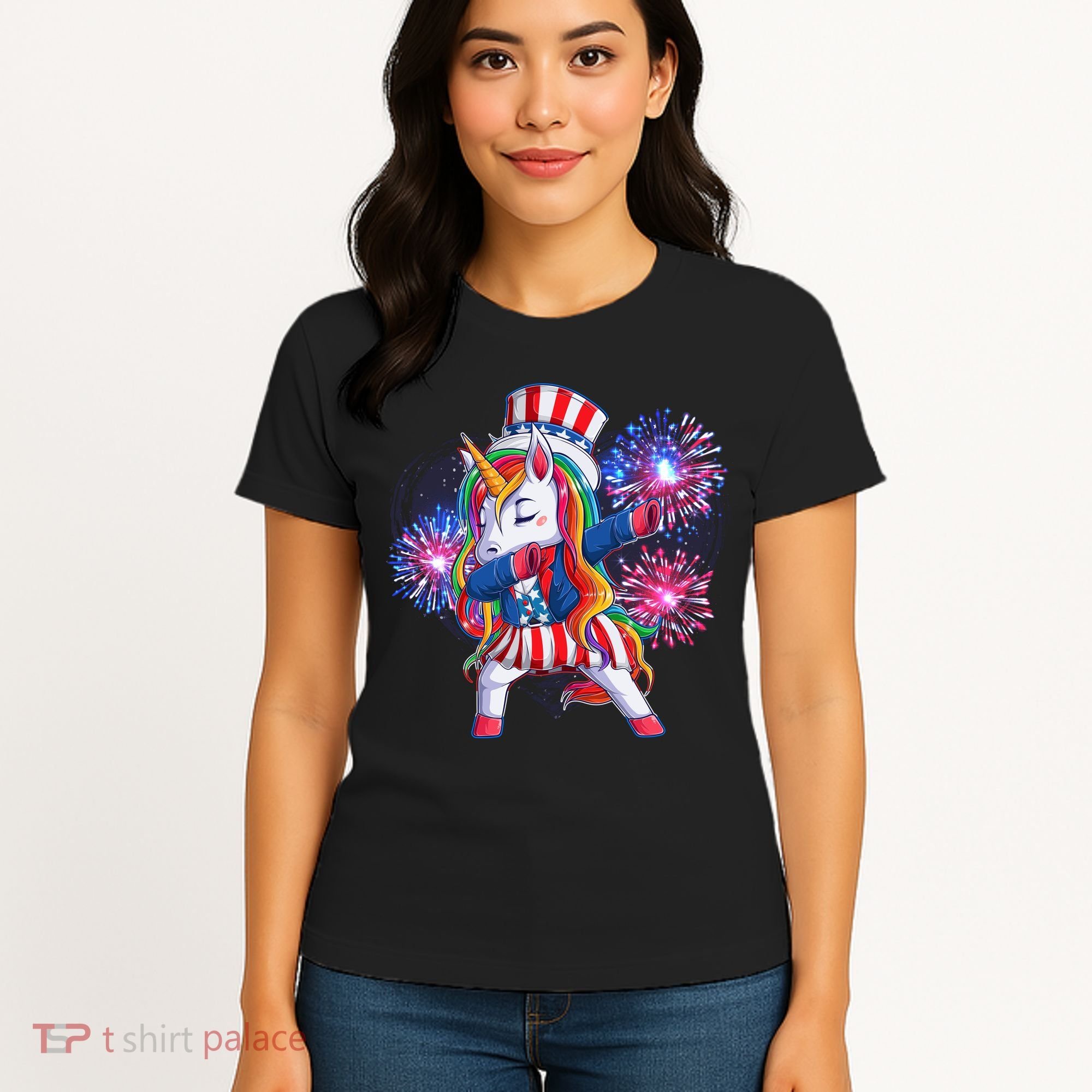 Funny Fourth Of July Fireworks Dabbing Unicorn Women's T-Shirt