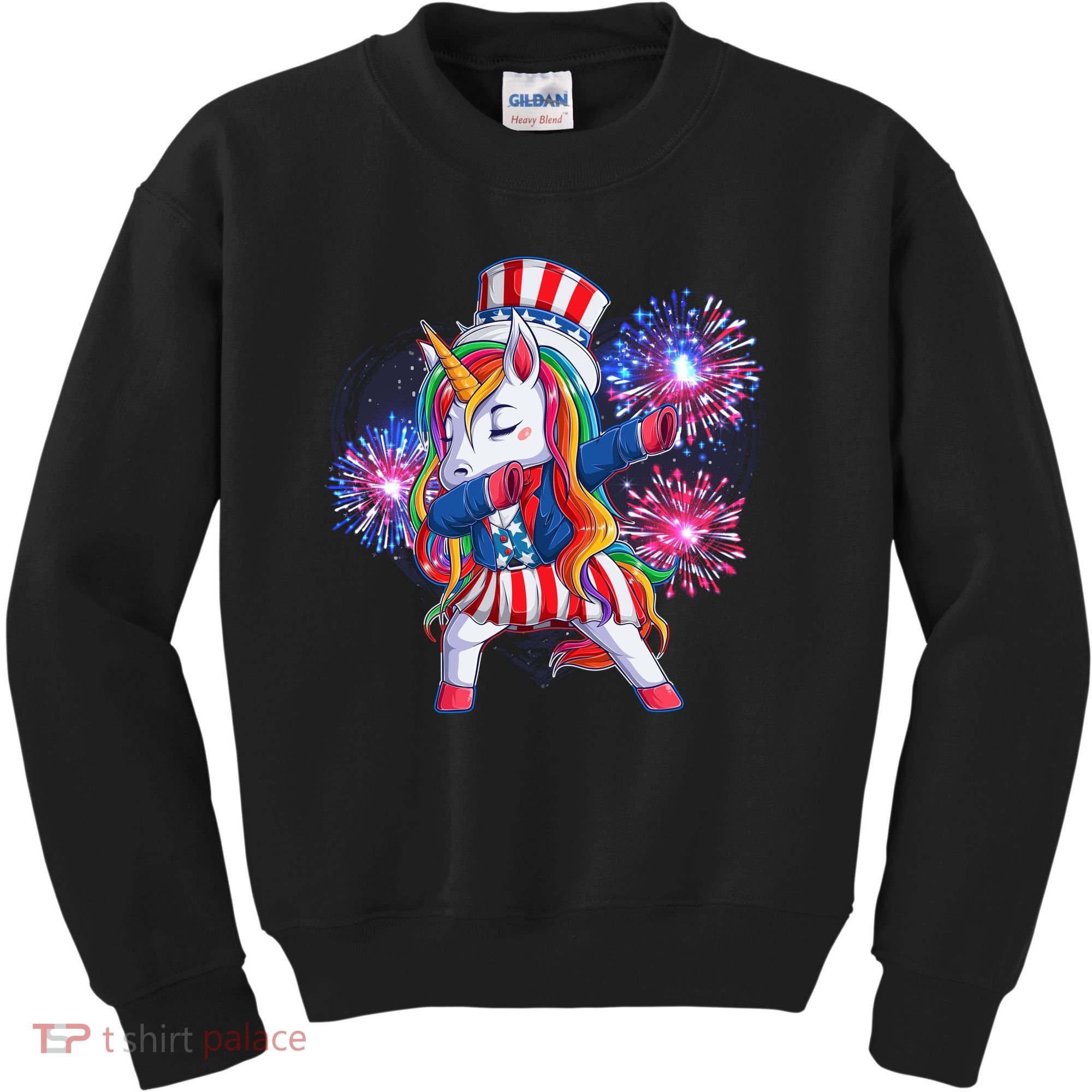 Funny Fourth Of July Fireworks Dabbing Unicorn Kids Sweatshirt