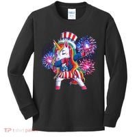 Funny Fourth Of July Fireworks Dabbing Unicorn Kids Long Sleeve Shirt thumb 0
