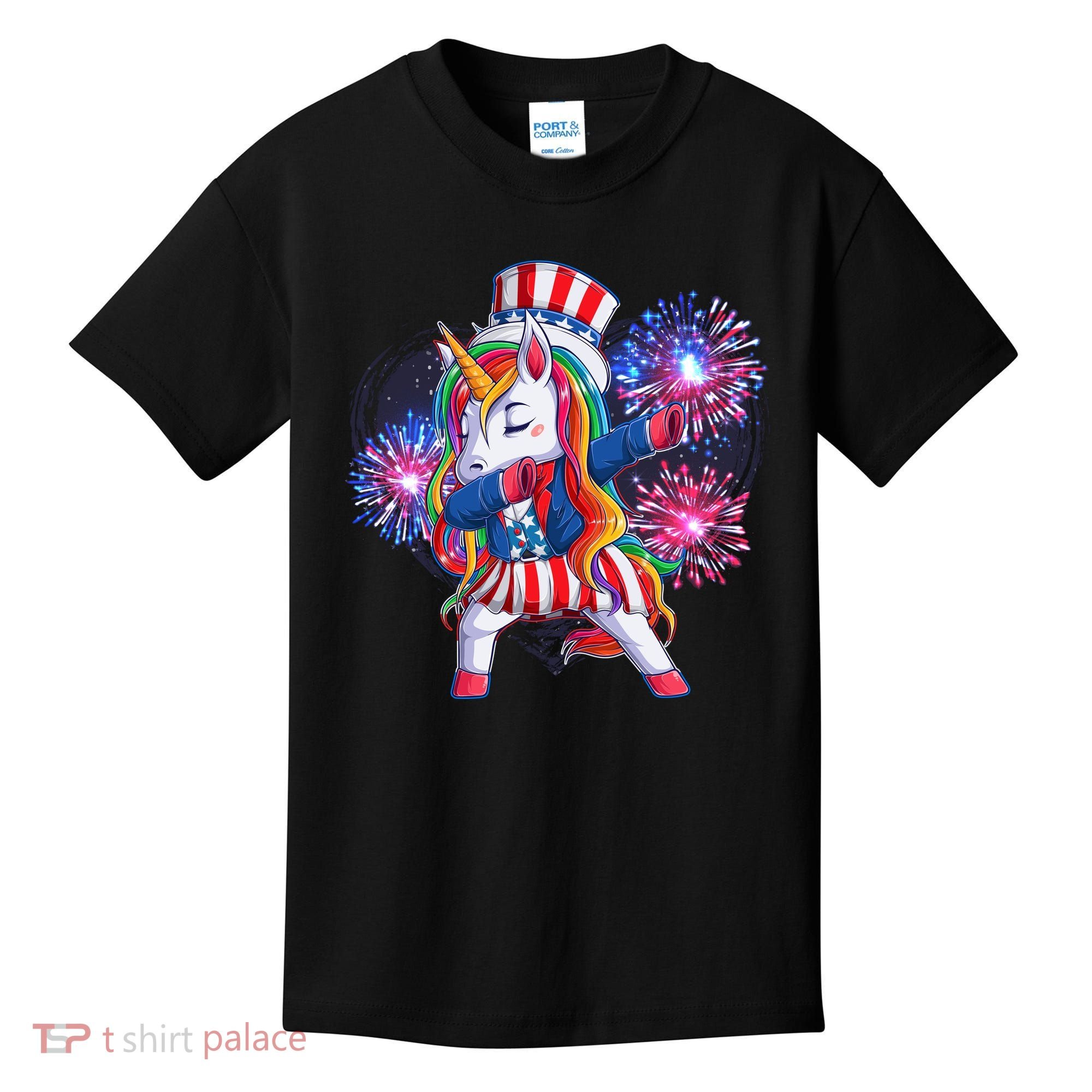 Funny Fourth Of July Fireworks Dabbing Unicorn Kids T-Shirt