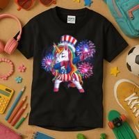 Funny Fourth Of July Fireworks Dabbing Unicorn Kids T-Shirt thumb 3