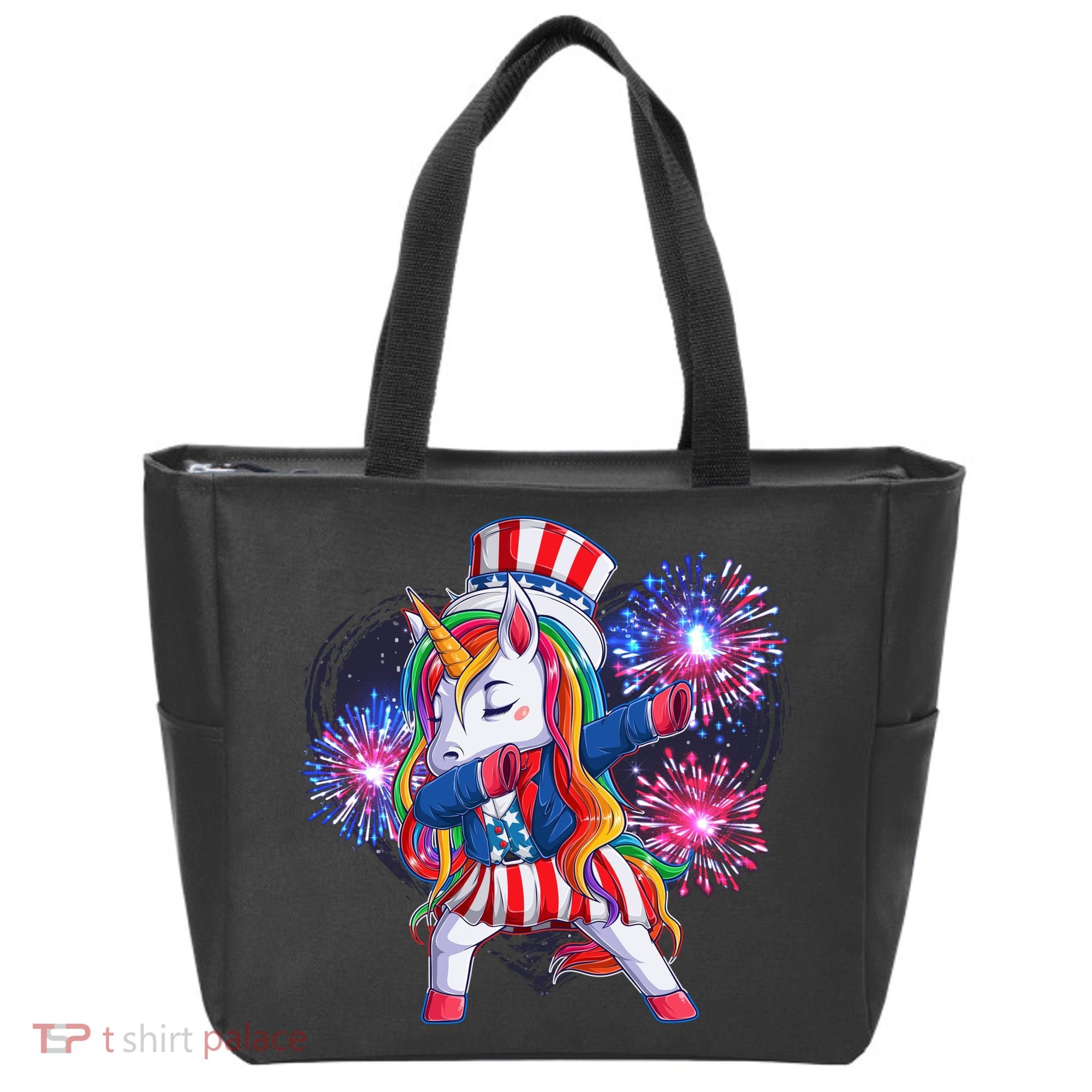 Funny Fourth Of July Fireworks Dabbing Unicorn Tote Bag