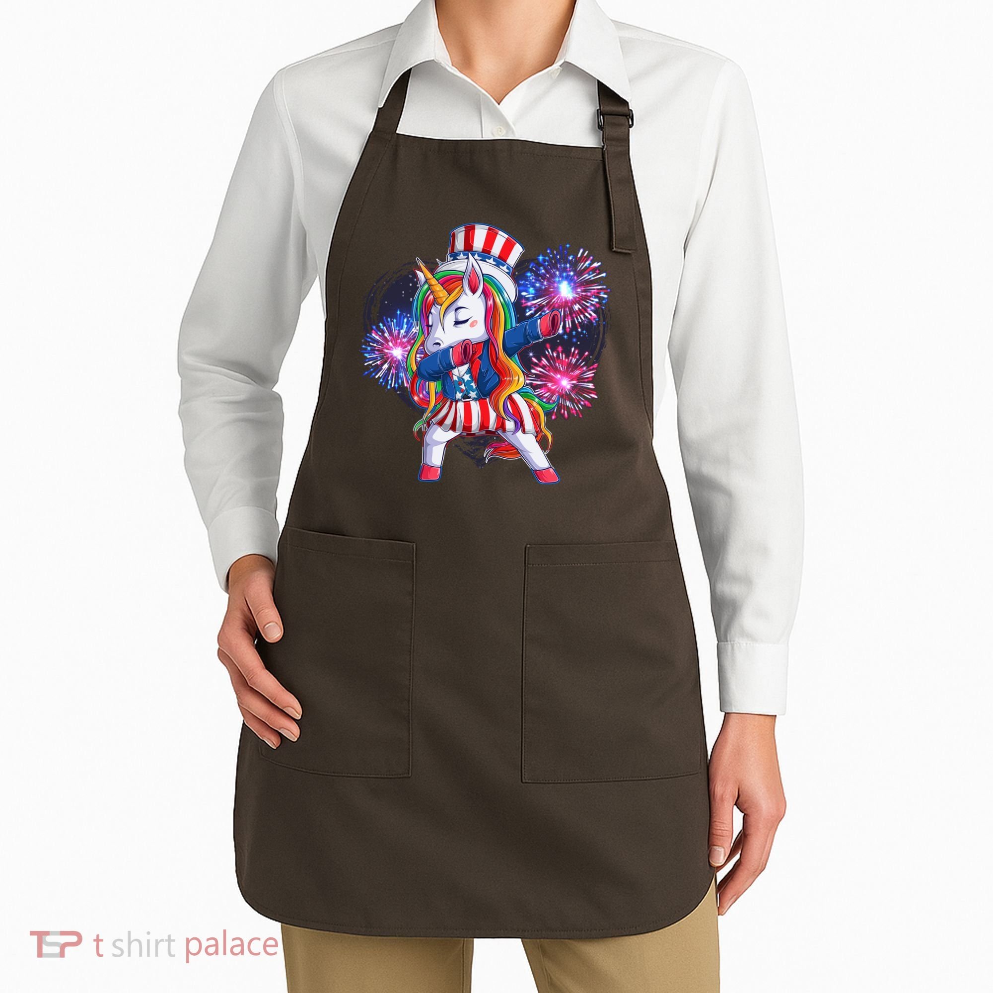 Funny Fourth Of July Fireworks Dabbing Unicorn Apron