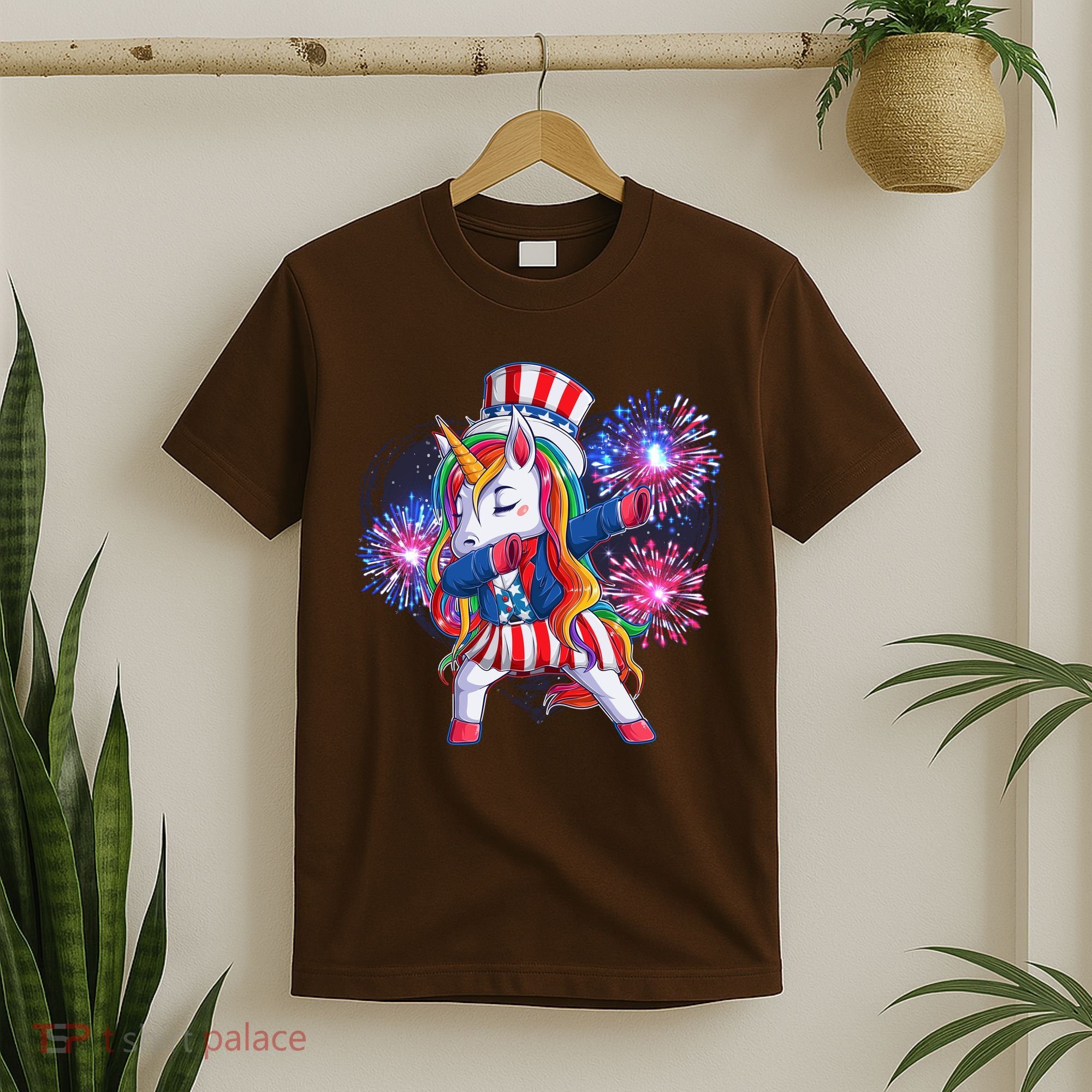 Funny Fourth Of July Fireworks Dabbing Unicorn T-Shirt