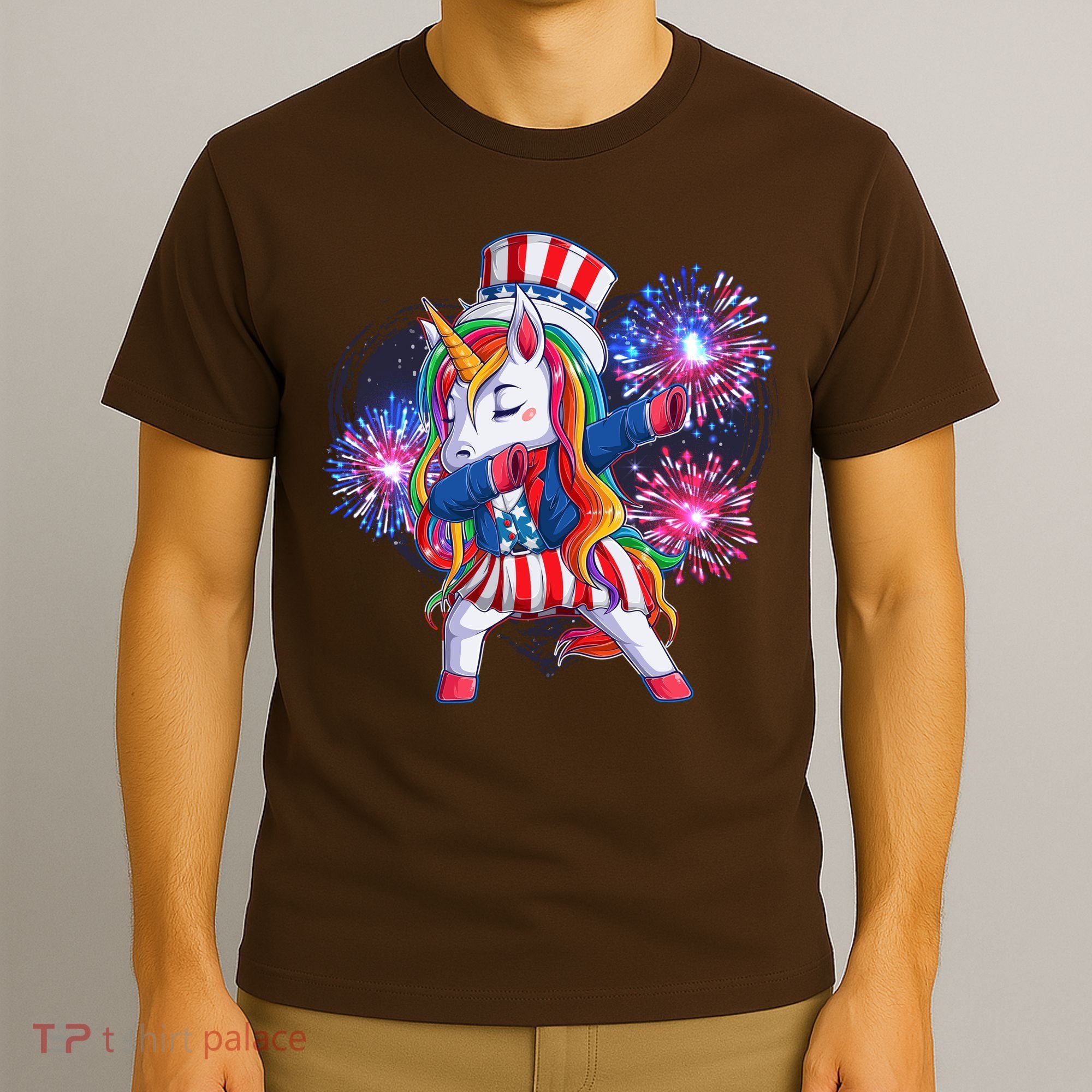 Funny Fourth Of July Fireworks Dabbing Unicorn T-Shirt