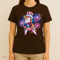 Funny Fourth Of July Fireworks Dabbing Unicorn T-Shirt thumb 4
