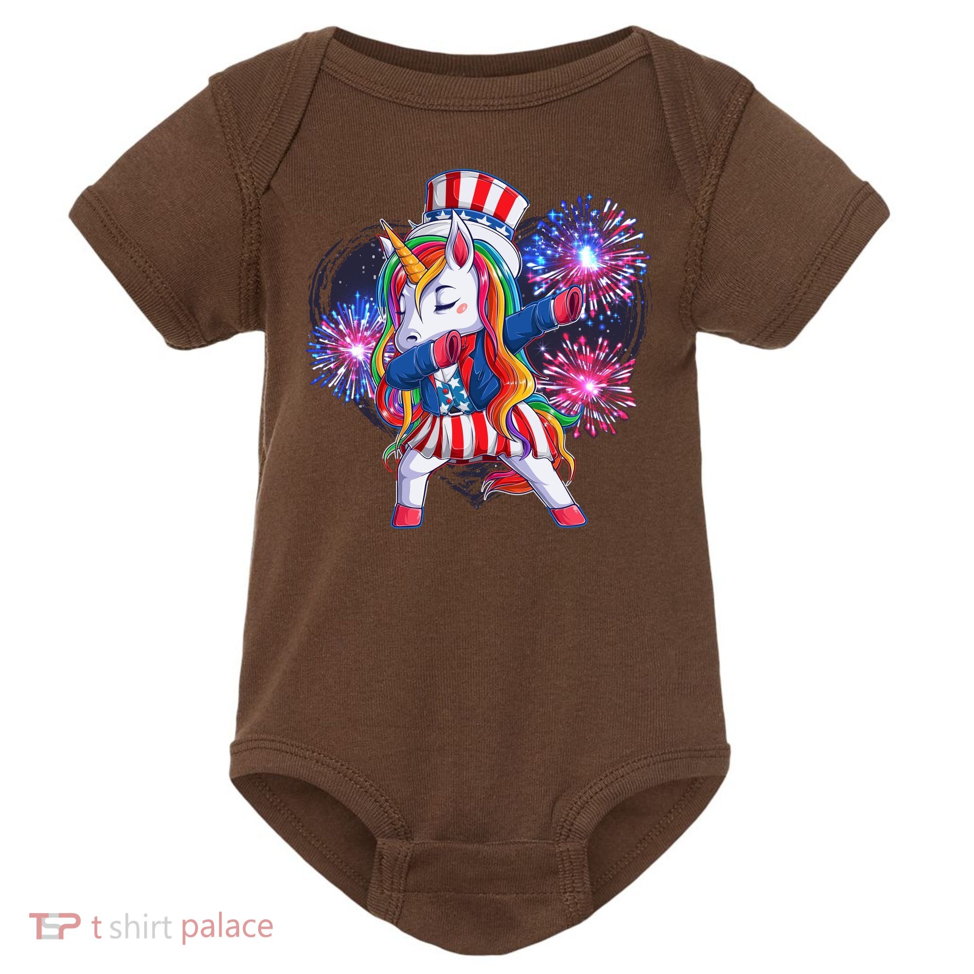 Funny Fourth Of July Fireworks Dabbing Unicorn Baby Bodysuit