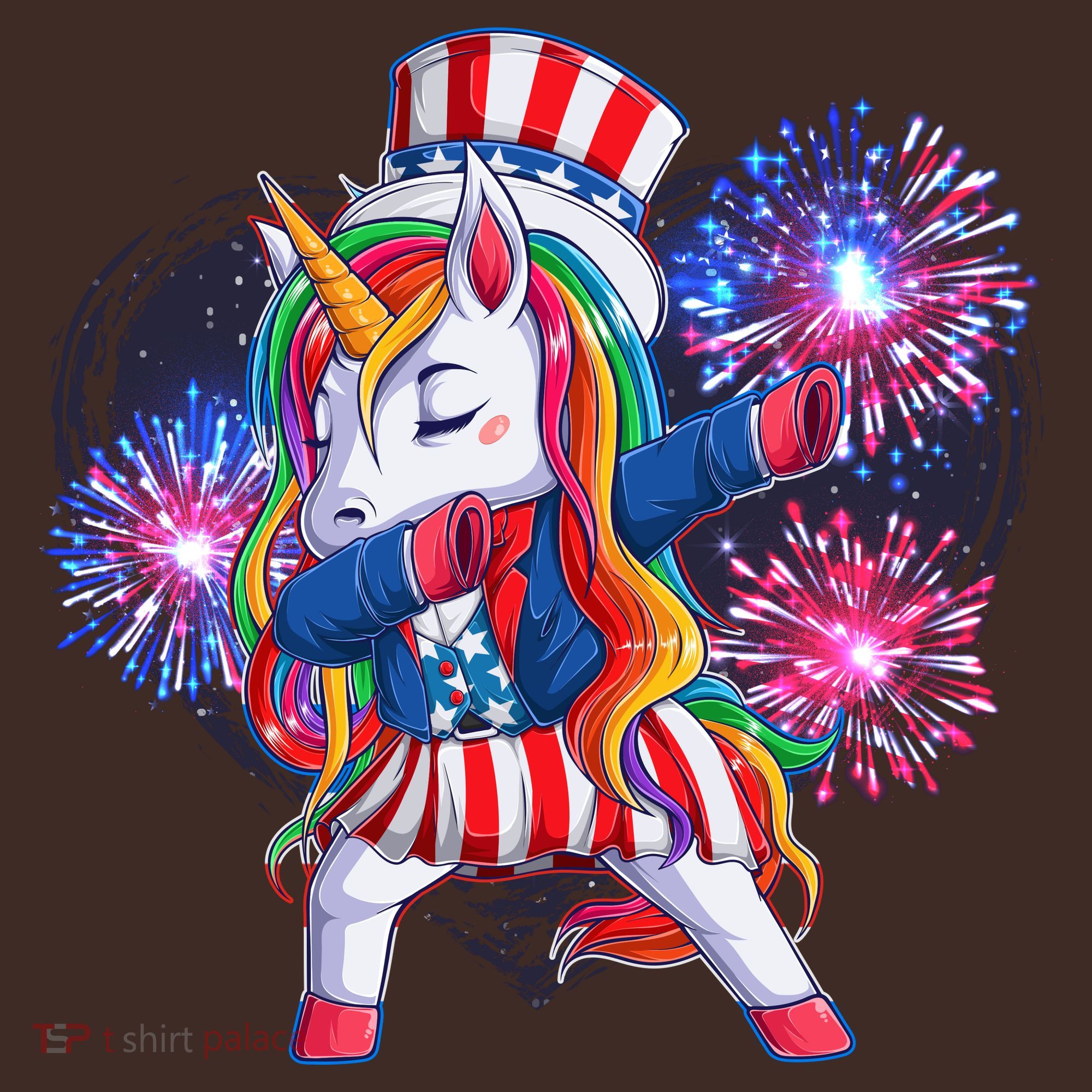 Funny Fourth Of July Fireworks Dabbing Unicorn Baby Bodysuit