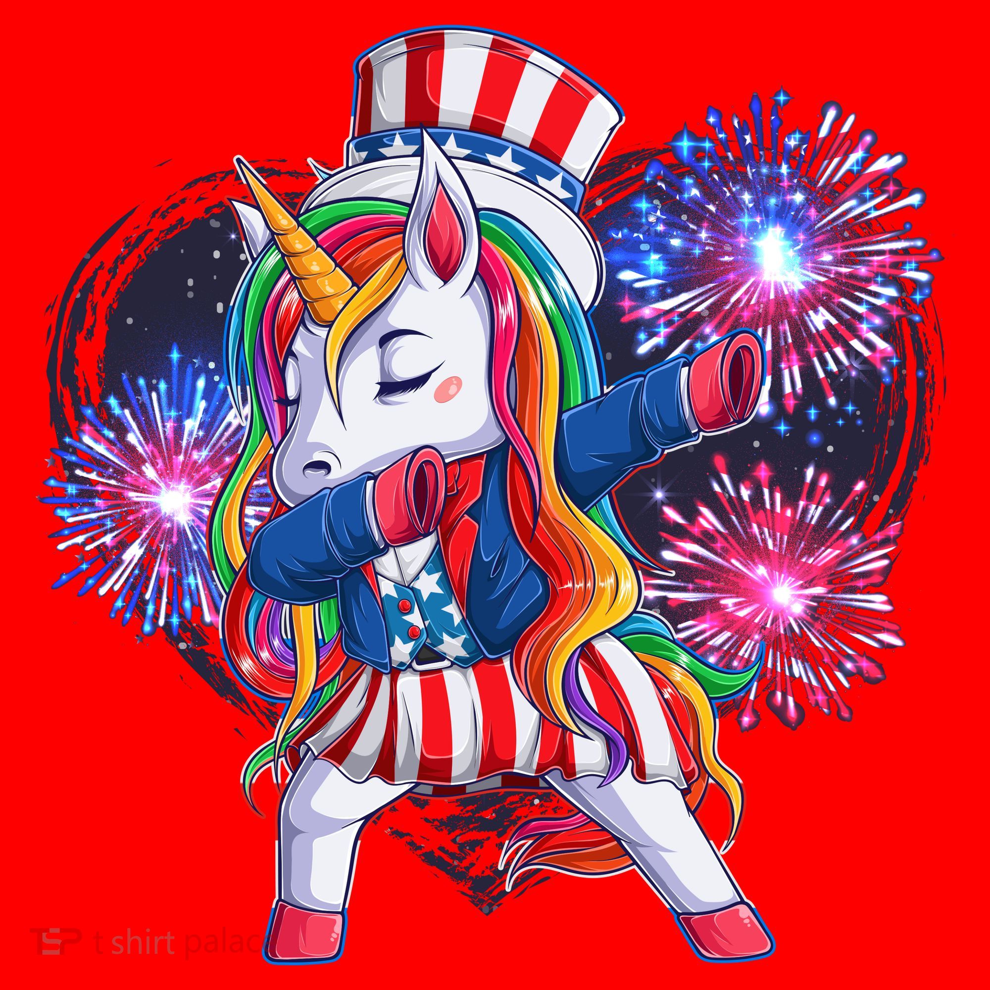 Funny Fourth Of July Fireworks Dabbing Unicorn Santa Hat