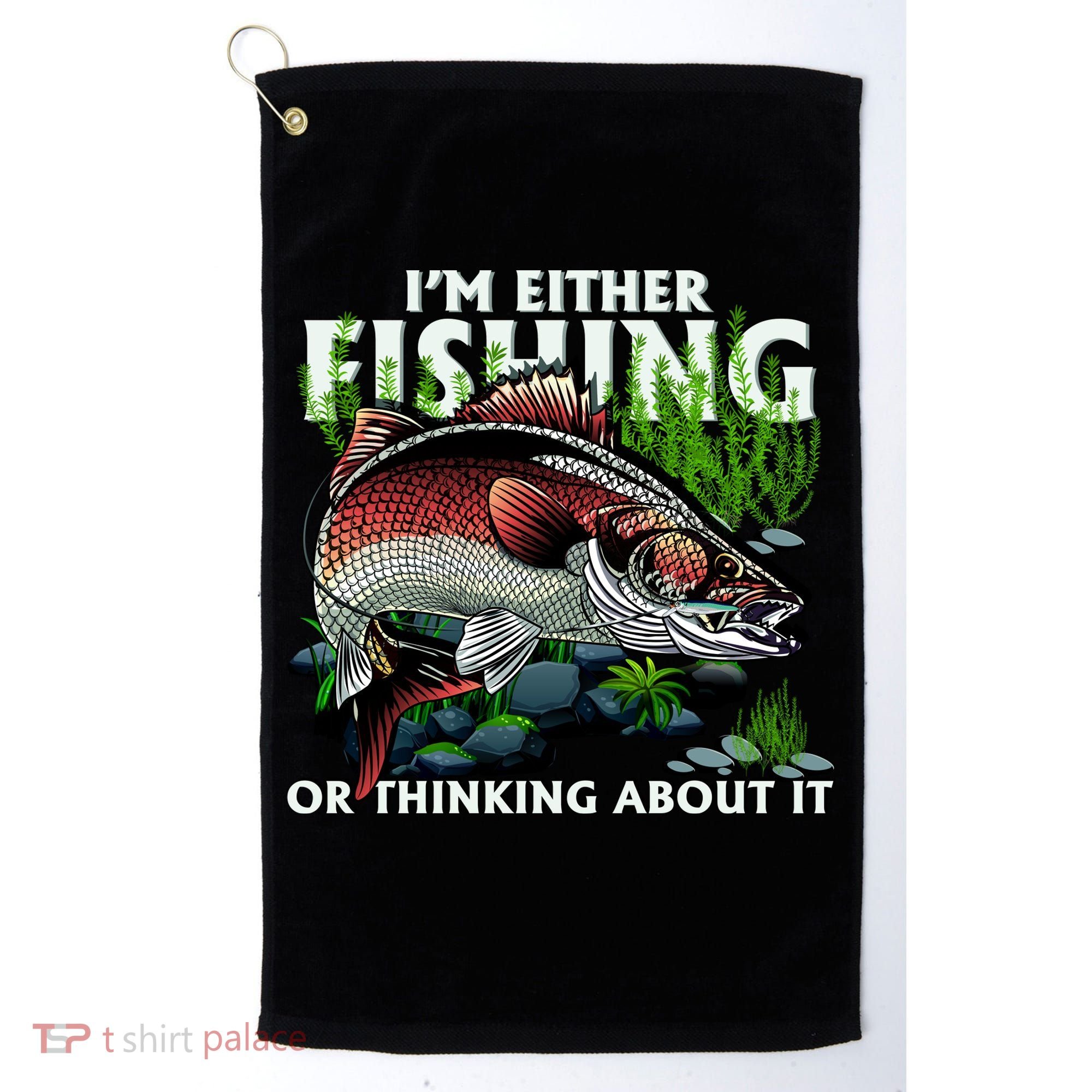 Funny Fishing Or Thinking About It Golf Towel