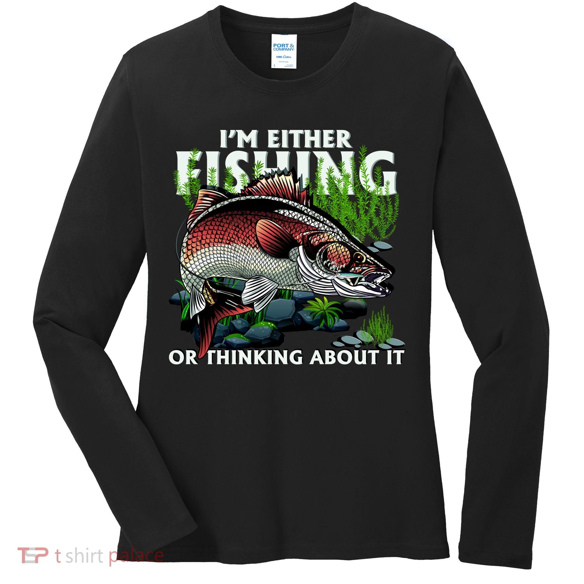 Funny Fishing Or Thinking About It Women's Long Sleeve Shirt