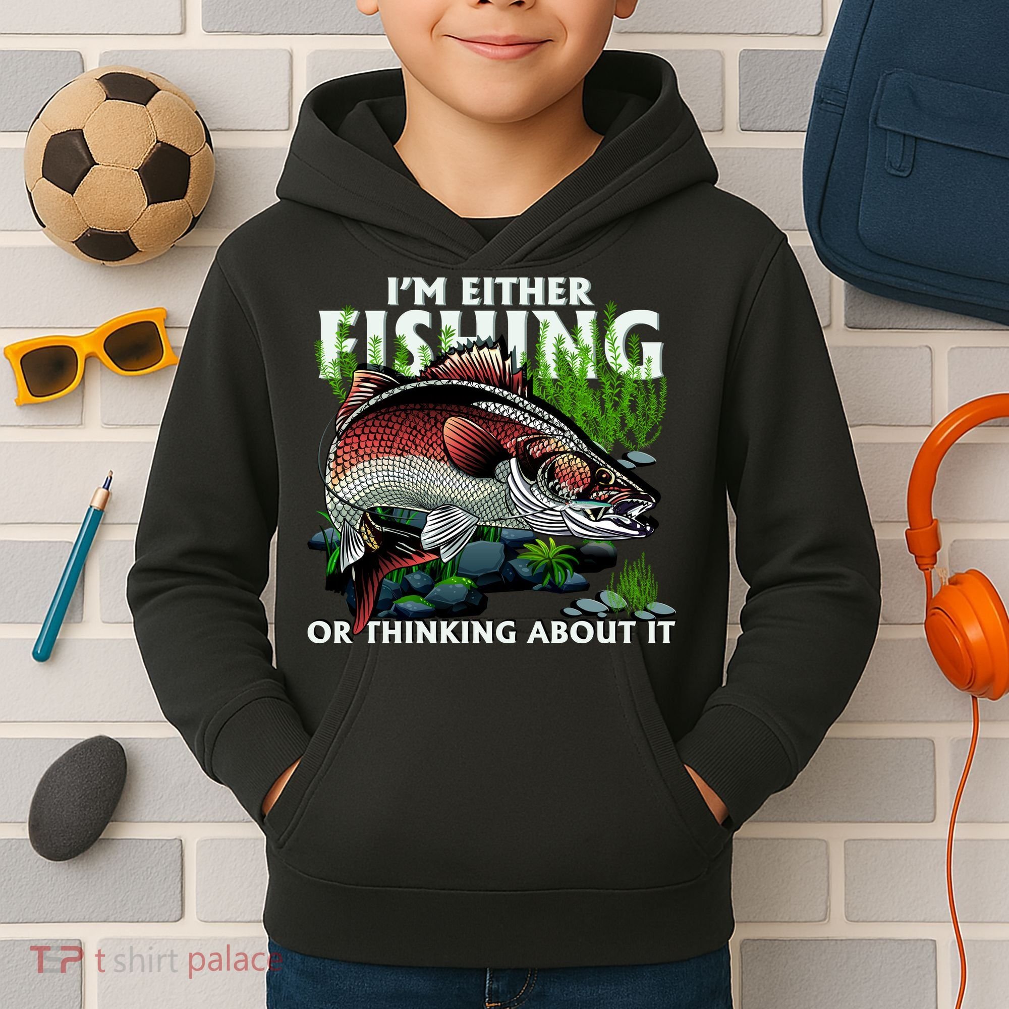 Funny Fishing Or Thinking About It Kids Hoodie