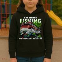 Funny Fishing Or Thinking About It Kids Hoodie thumb 3