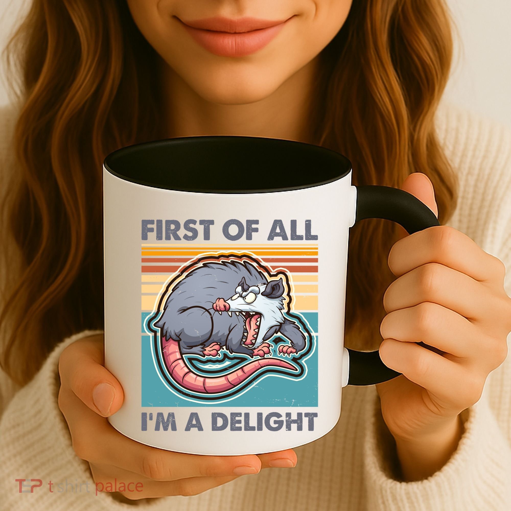 Funny First Of All Im A Delight Screaming Opossum Coffee Mug