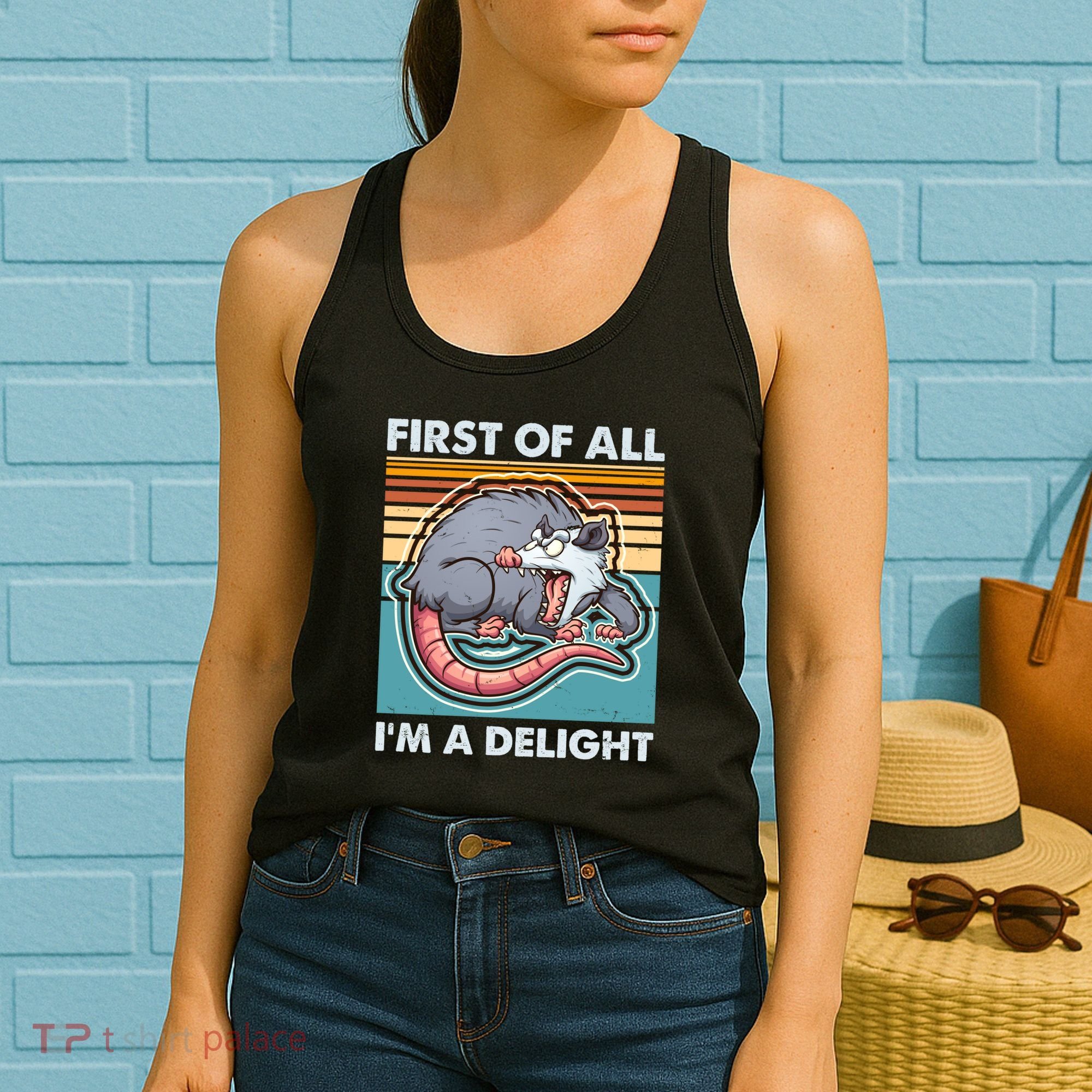 Funny First Of All Im A Delight Screaming Opossum Women's Tank Top