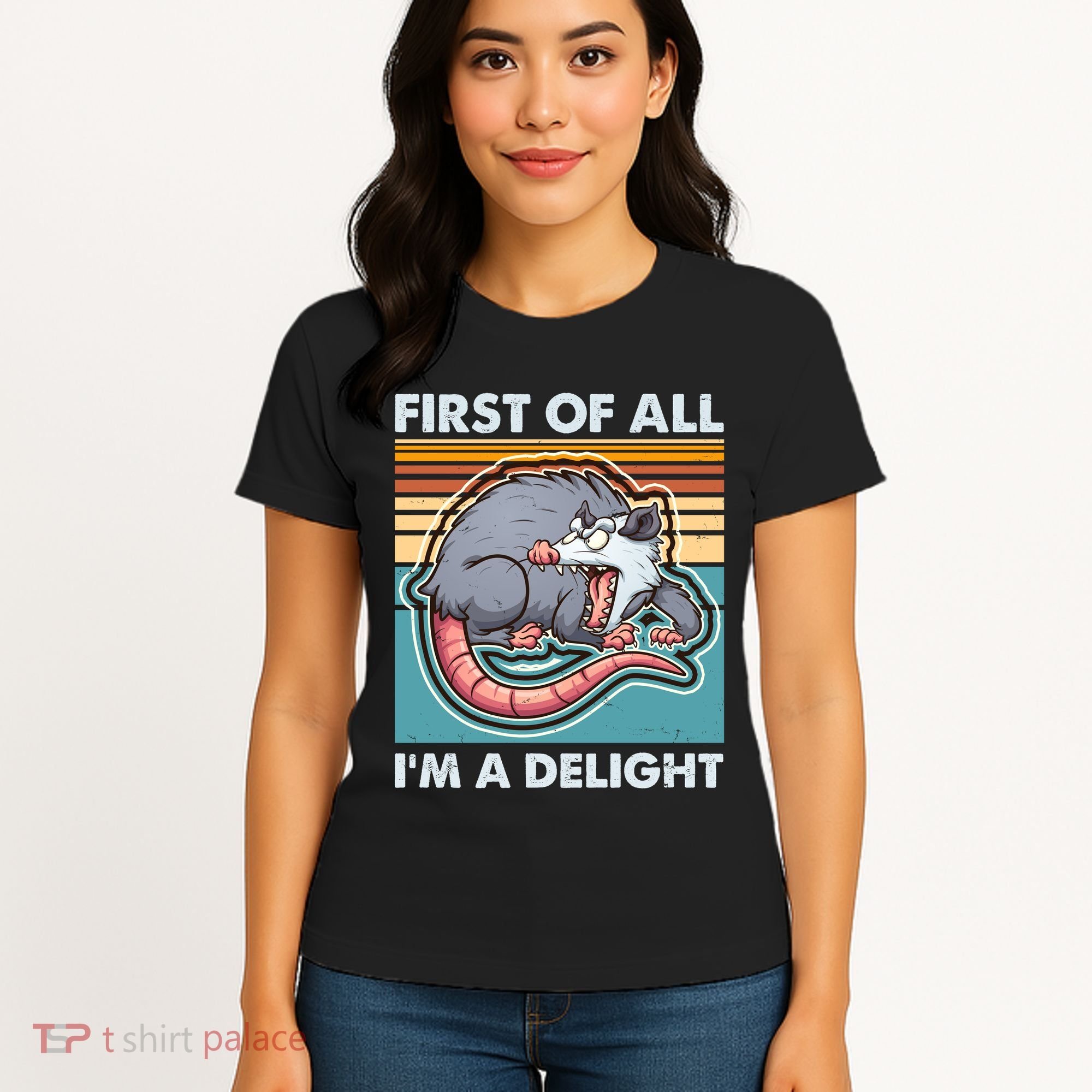 Funny First Of All Im A Delight Screaming Opossum Women's T-Shirt