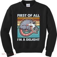 Funny First Of All Im A Delight Screaming Opossum Kids Sweatshirt thumb 0