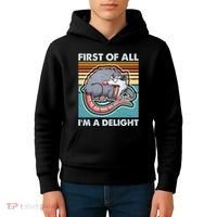 Funny First Of All Im A Delight Screaming Opossum Kids Hoodie thumb 4