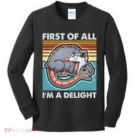 Funny First Of All Im A Delight Screaming Opossum Kids Long Sleeve Shirt thumb 0