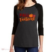 Fall Festival Pumpkin Halloween Women's Tri-Blend 3/4-Sleeve Raglan Shirt thumb 2