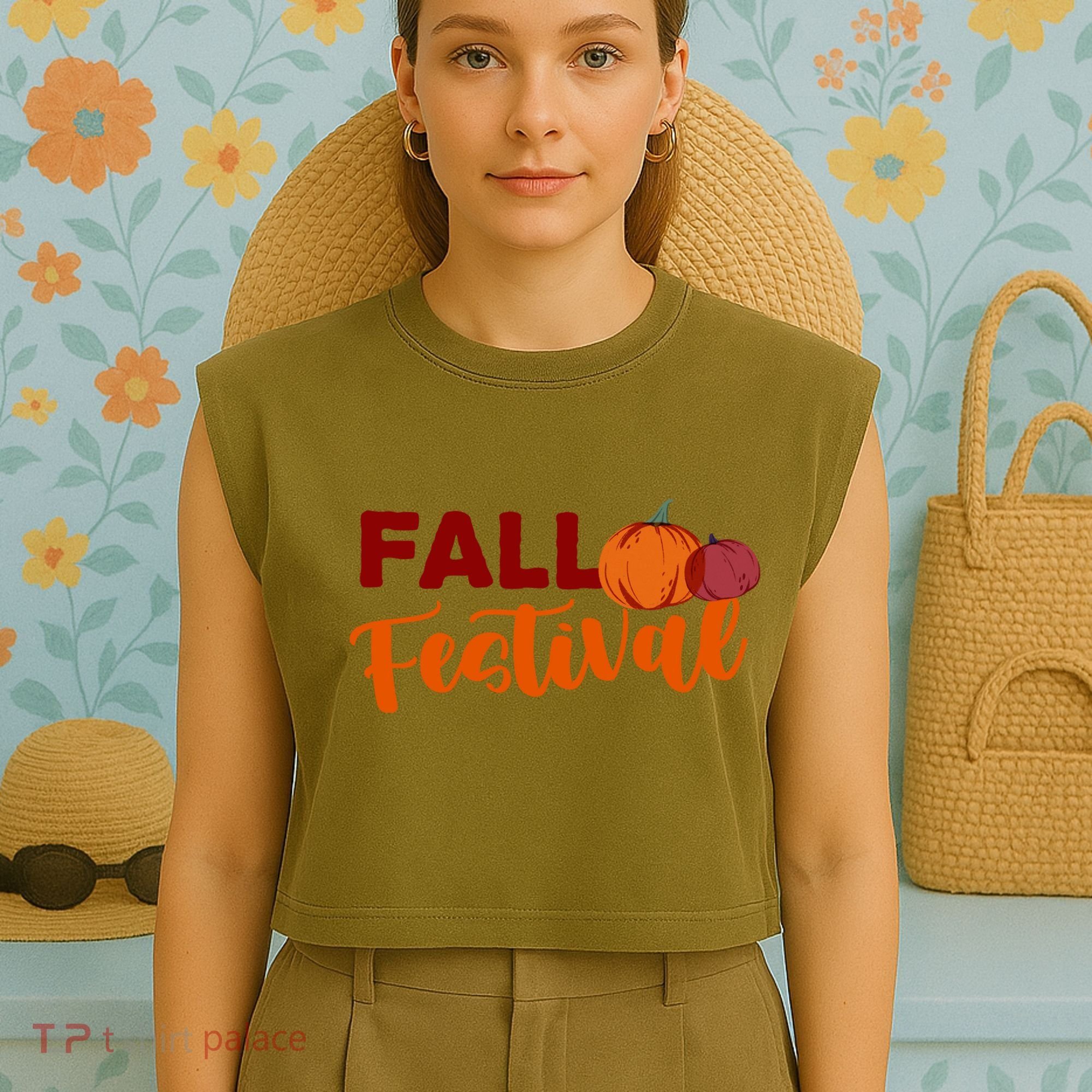 Fall Festival Pumpkin Halloween Garment-Dyed Women's Muscle Tee