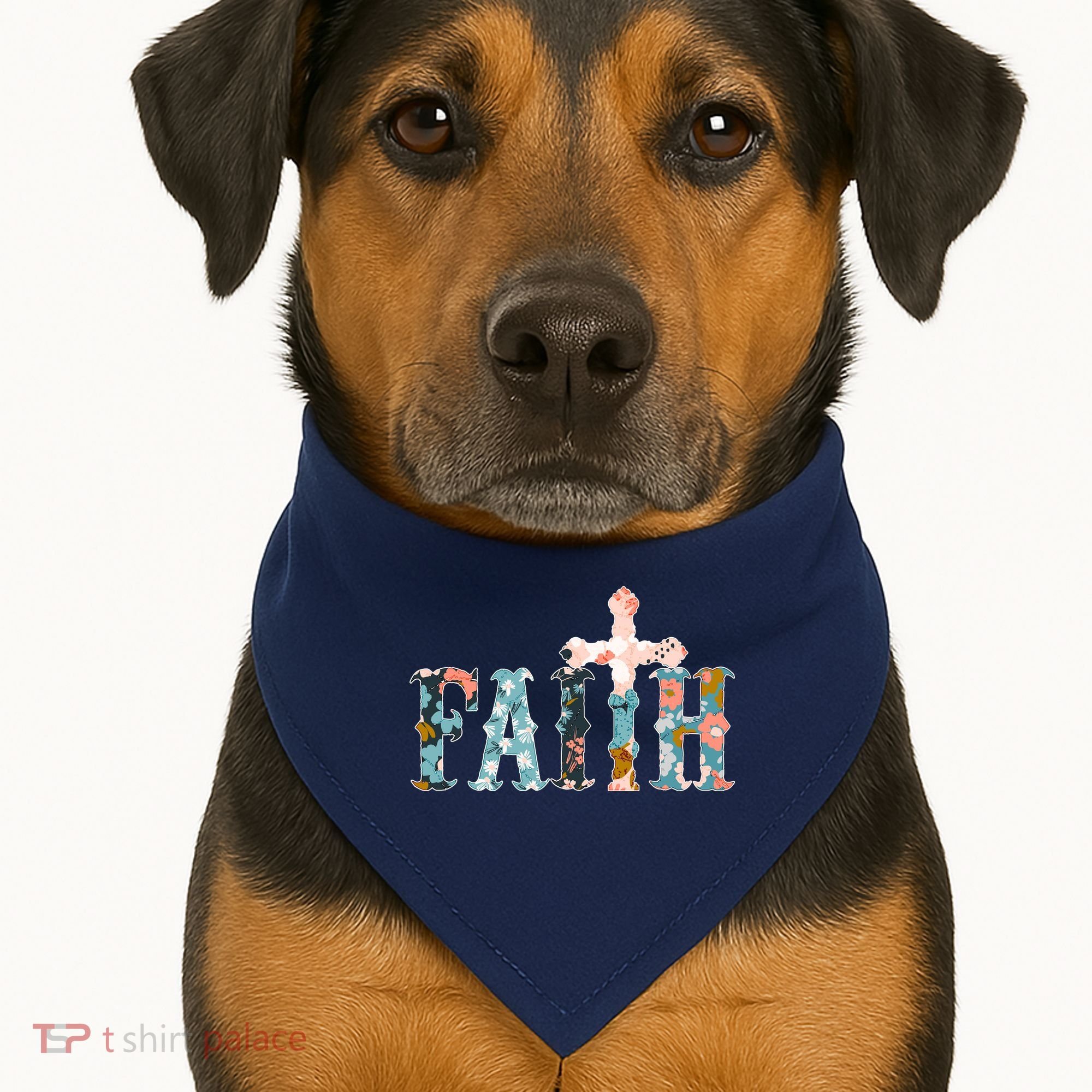 Floral Flower Print Faith USA-Made Doggie Bandana