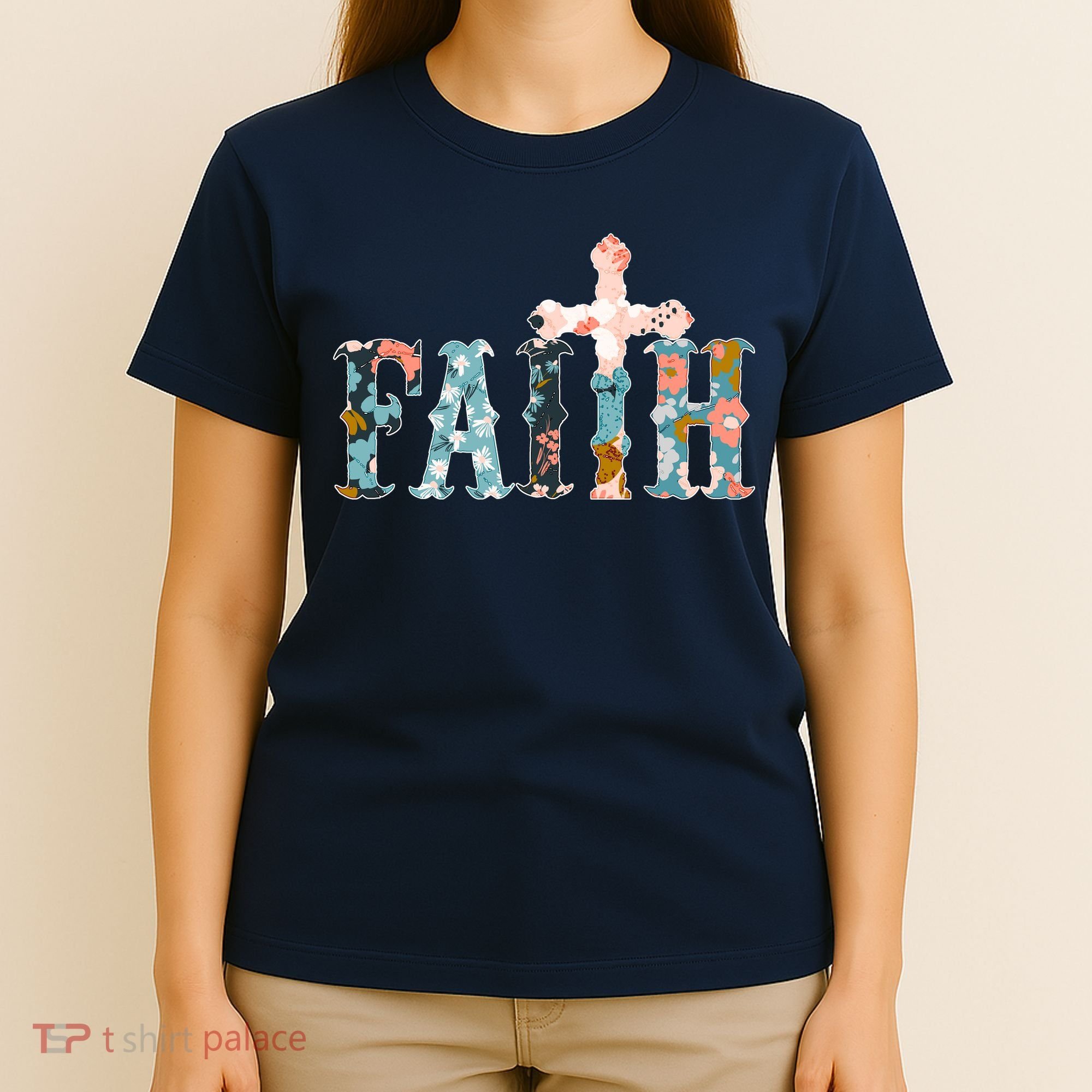 Floral Flower Print Faith T-Shirt