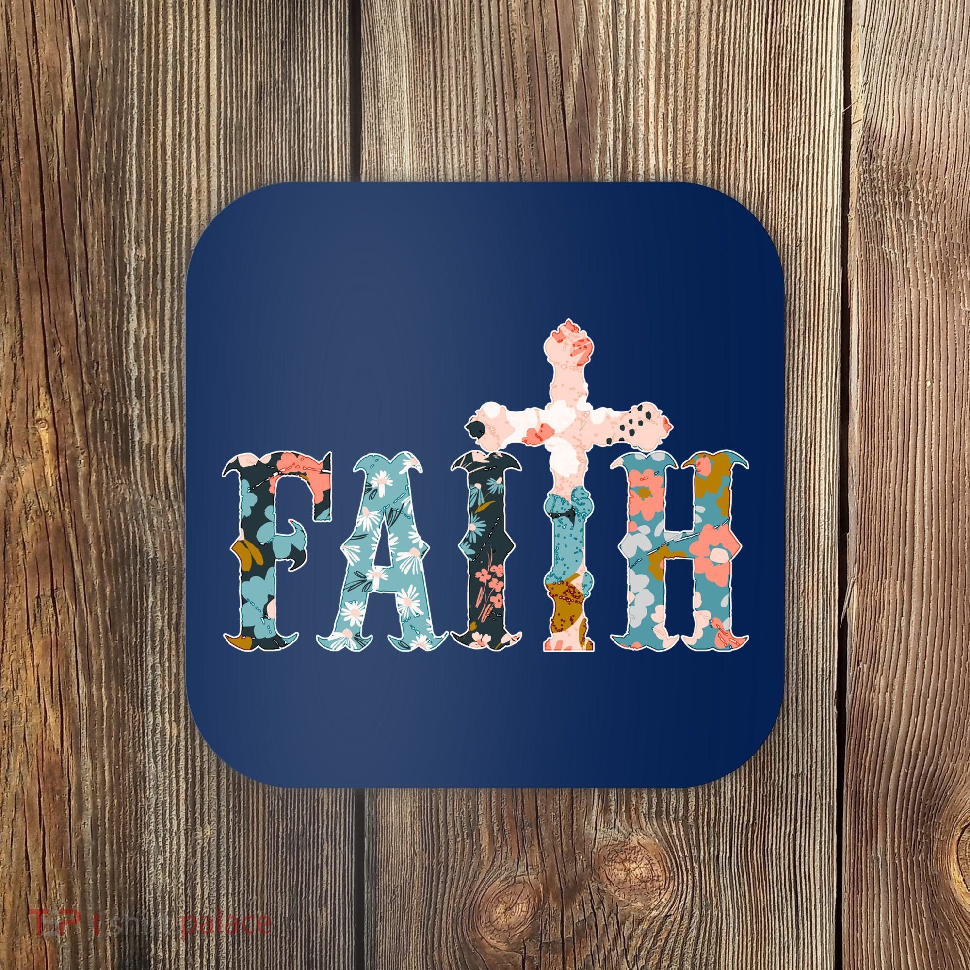 Floral Flower Print Faith Coaster