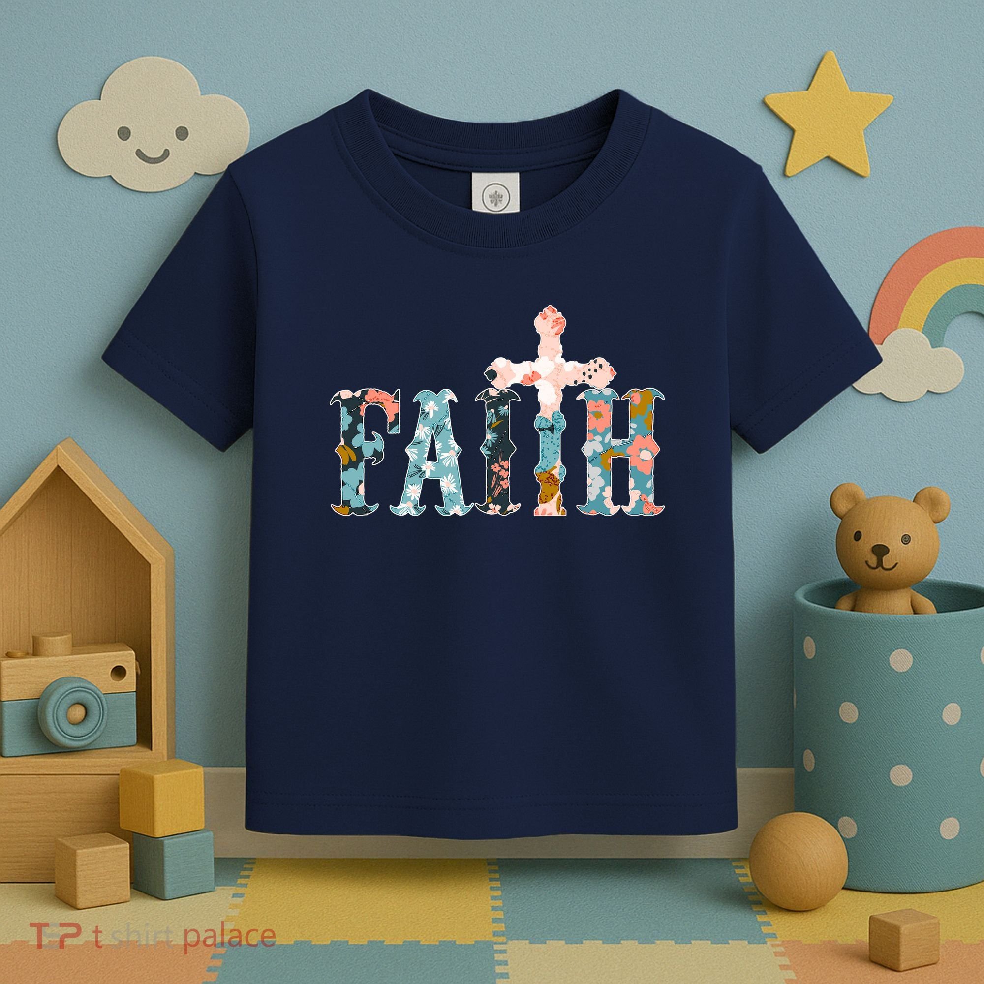 Floral Flower Print Faith Toddler T-Shirt
