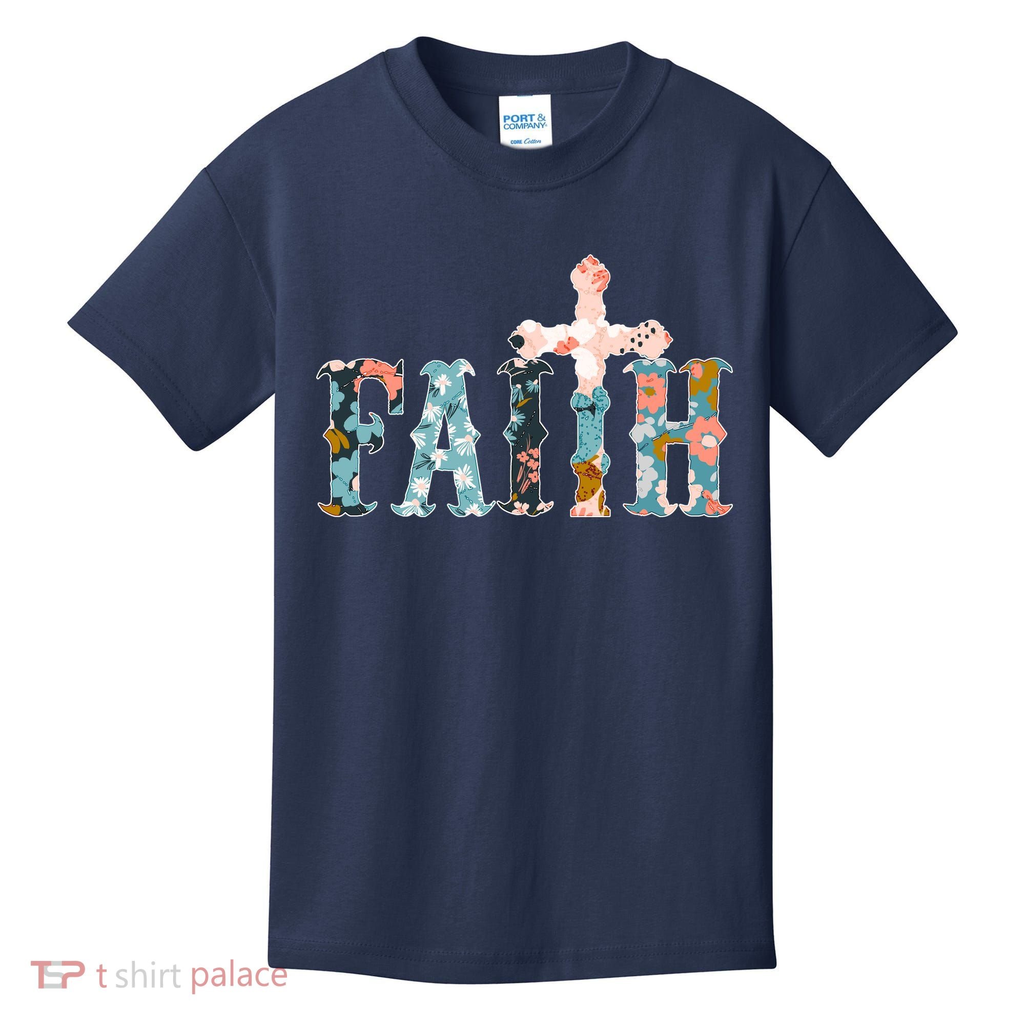 Floral Flower Print Faith Kids T-Shirt