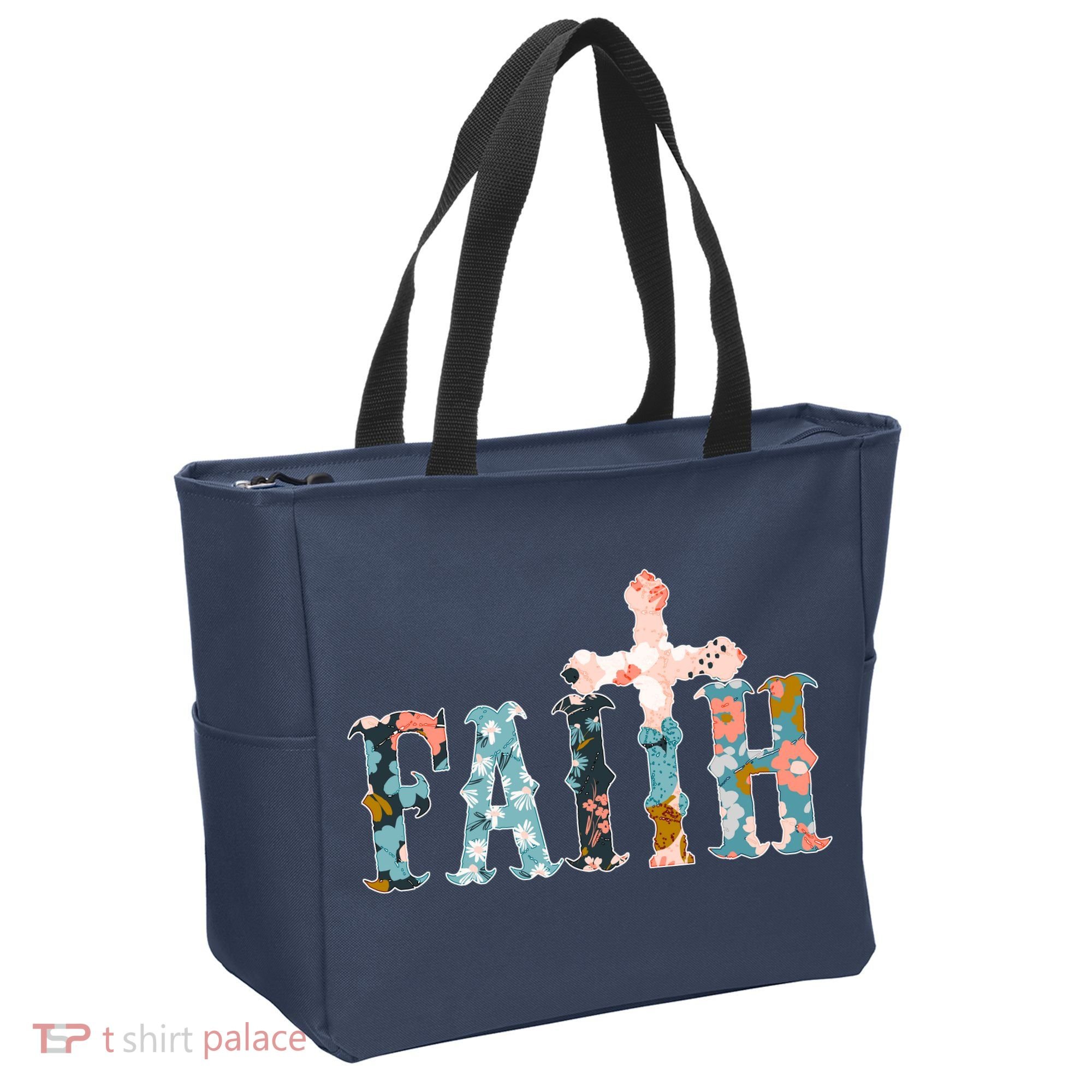 Floral Flower Print Faith Tote Bag