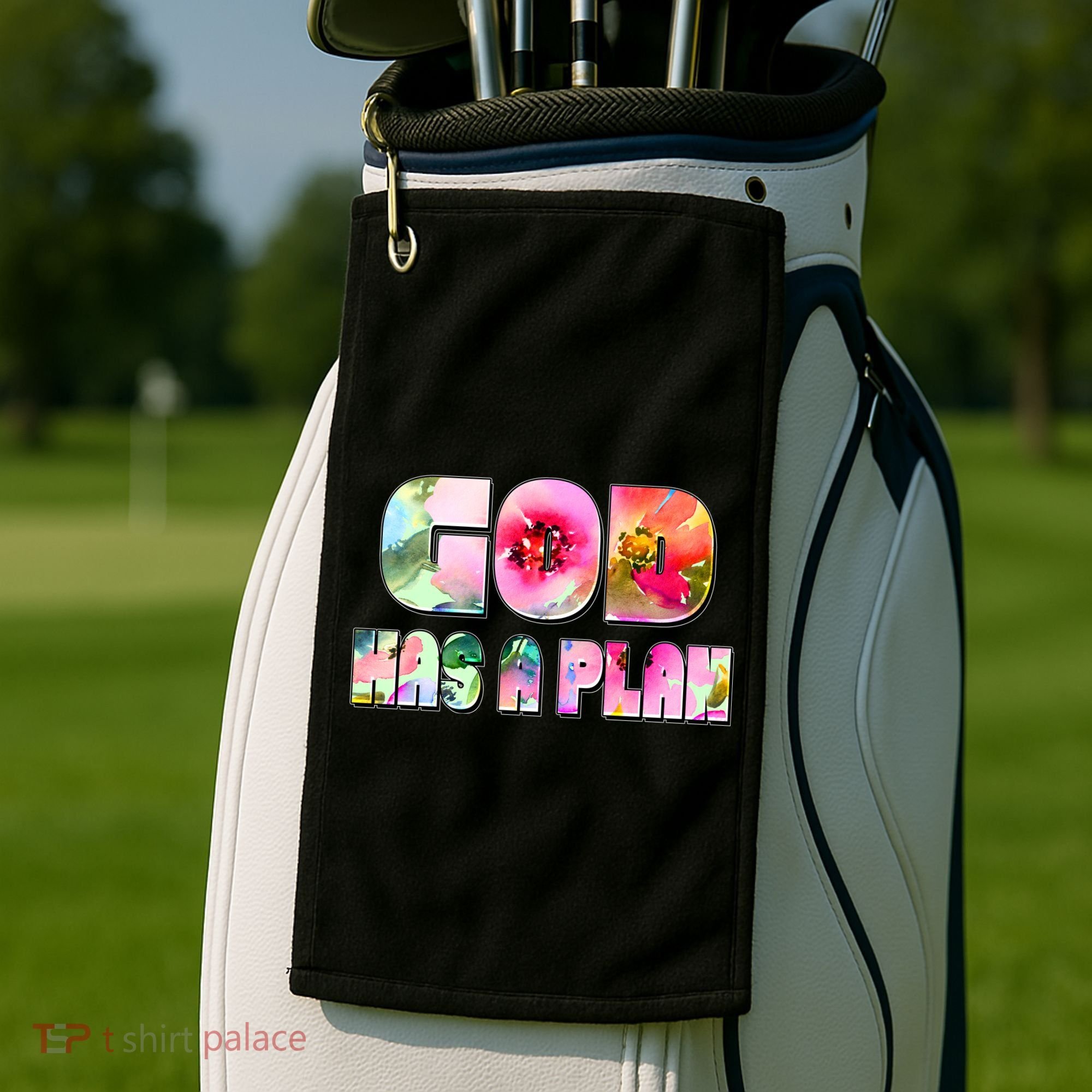 Floral Flower Print God Has A Plan Golf Towel