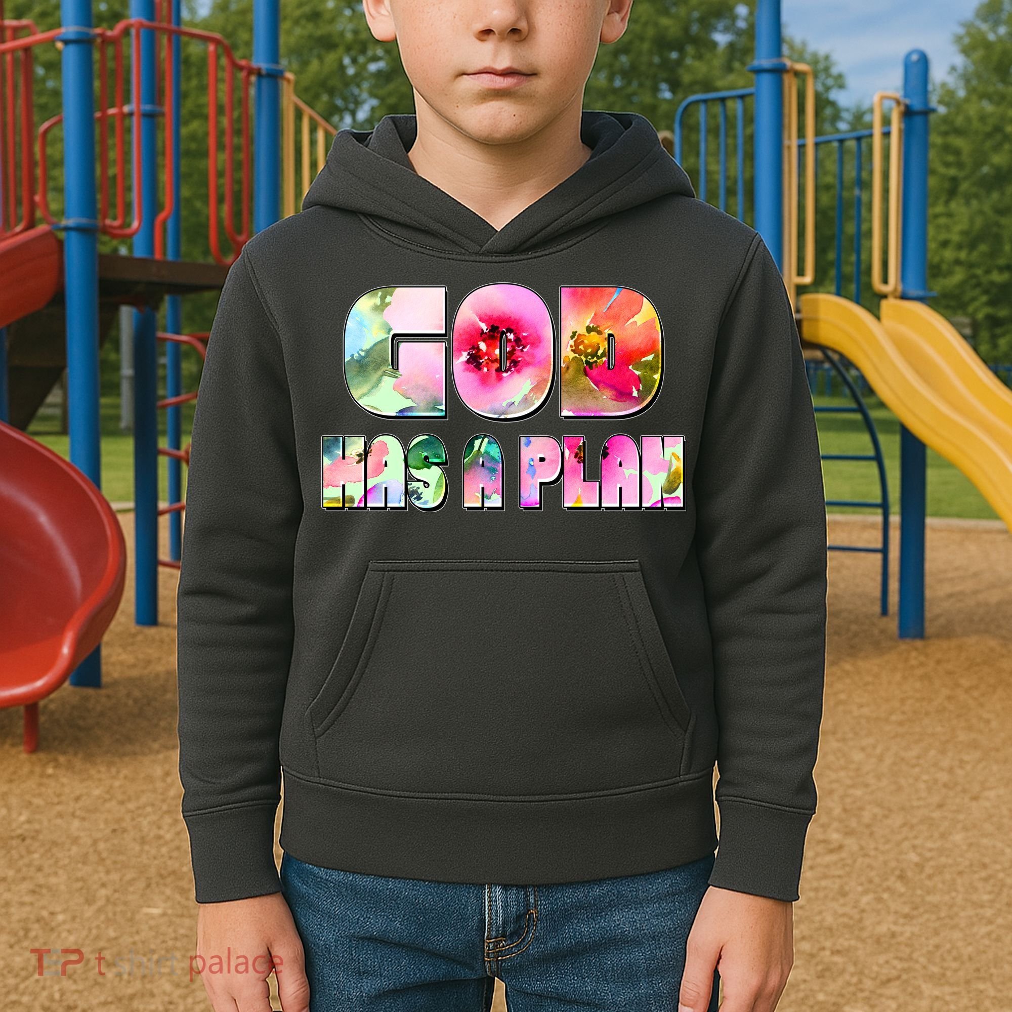Floral Flower Print God Has A Plan Kids Hoodie