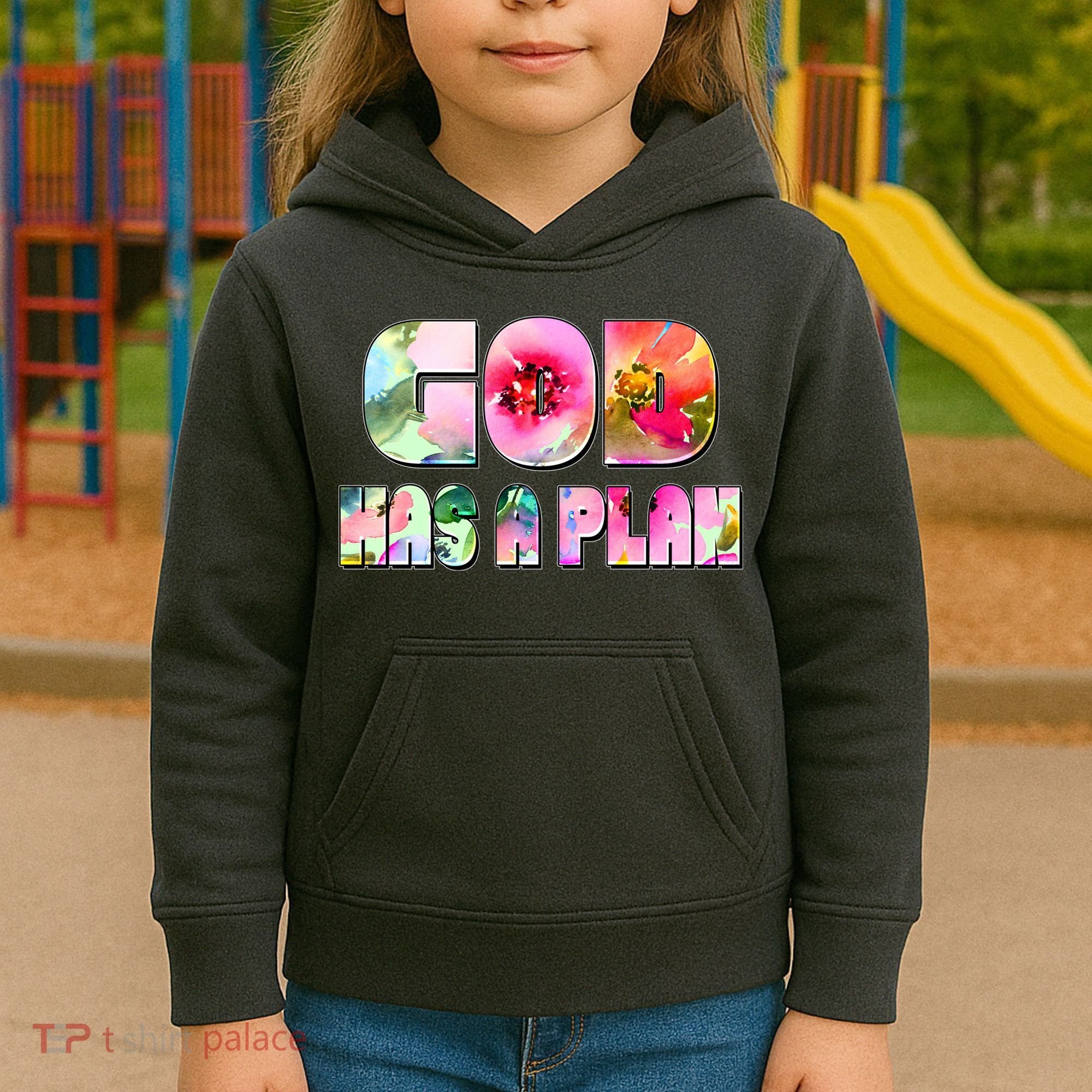 Floral Flower Print God Has A Plan Kids Hoodie