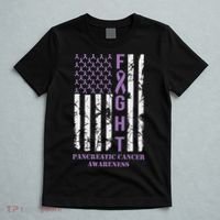 Fight Flag Purple Ribbon Support Pancreatic Cancer Awareness T-Shirt thumb 5