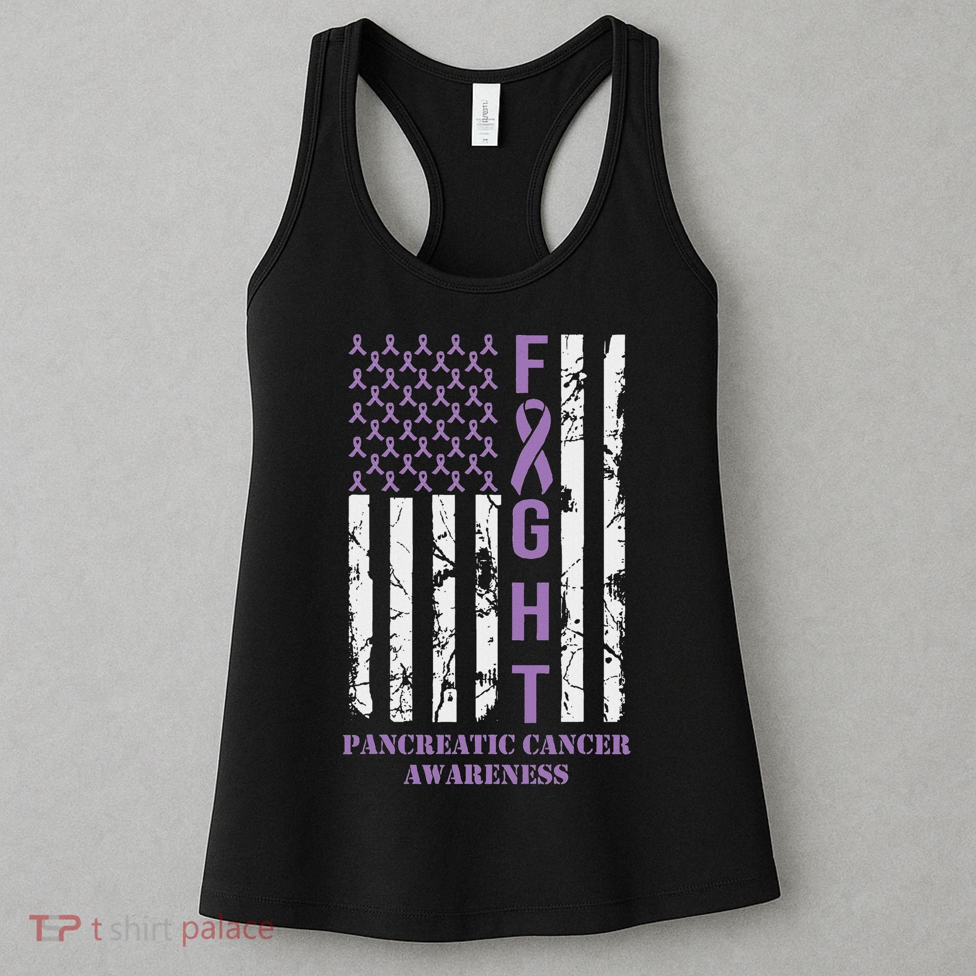 Fight Flag Purple Ribbon Support Pancreatic Cancer Awareness Women's Tank Top