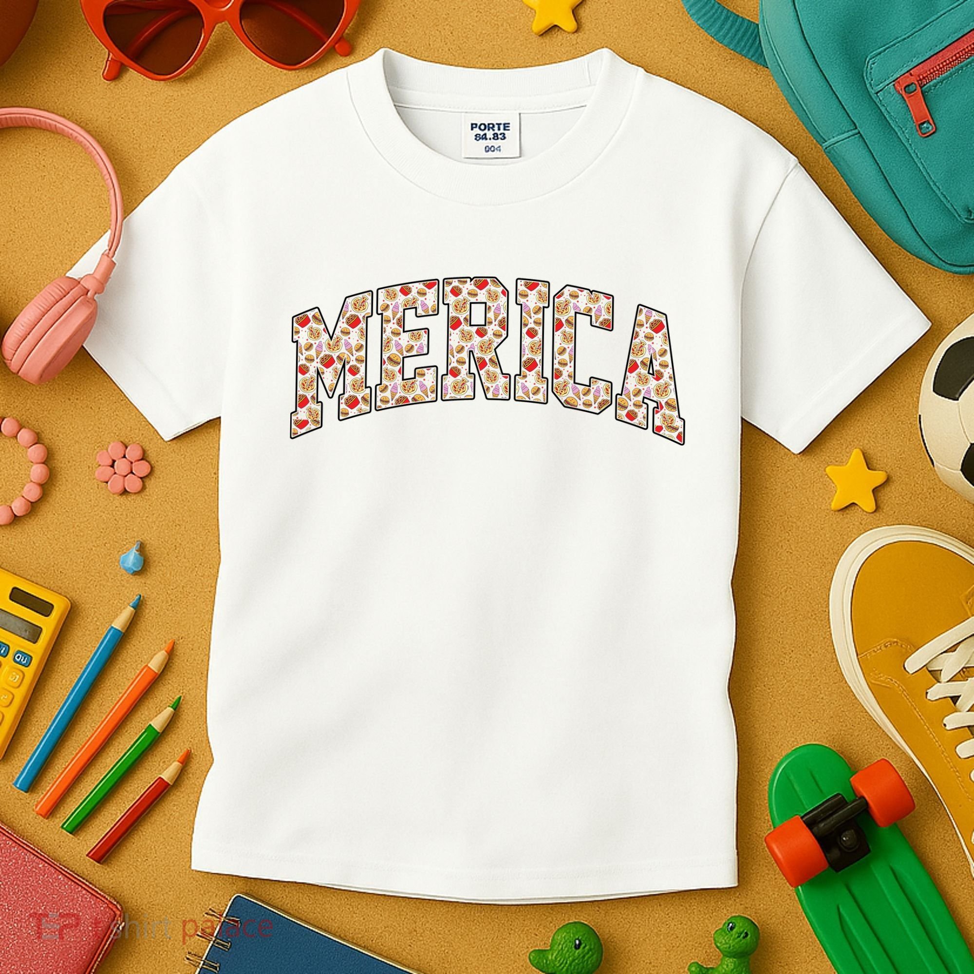 Fast Food Pattern Merica Kids T-Shirt