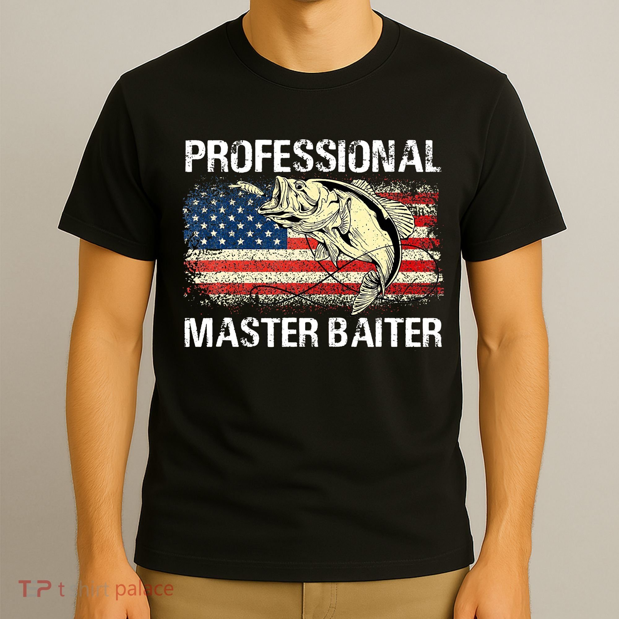 Funny Fishing Professional Master Baiter Retro American Flag T-Shirt