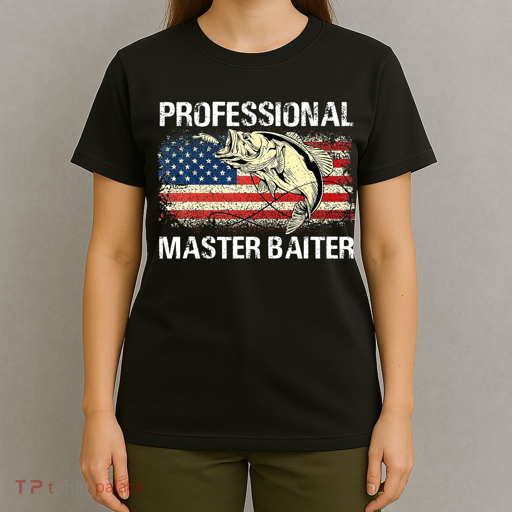 Funny Fishing Professional Master Baiter Retro American Flag T-Shirt