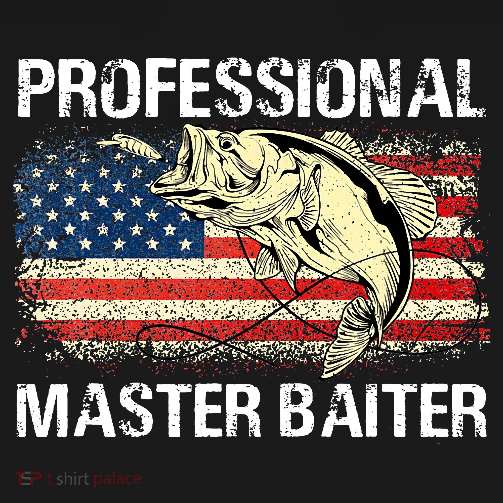 Funny Fishing Professional Master Baiter Retro American Flag T-Shirt