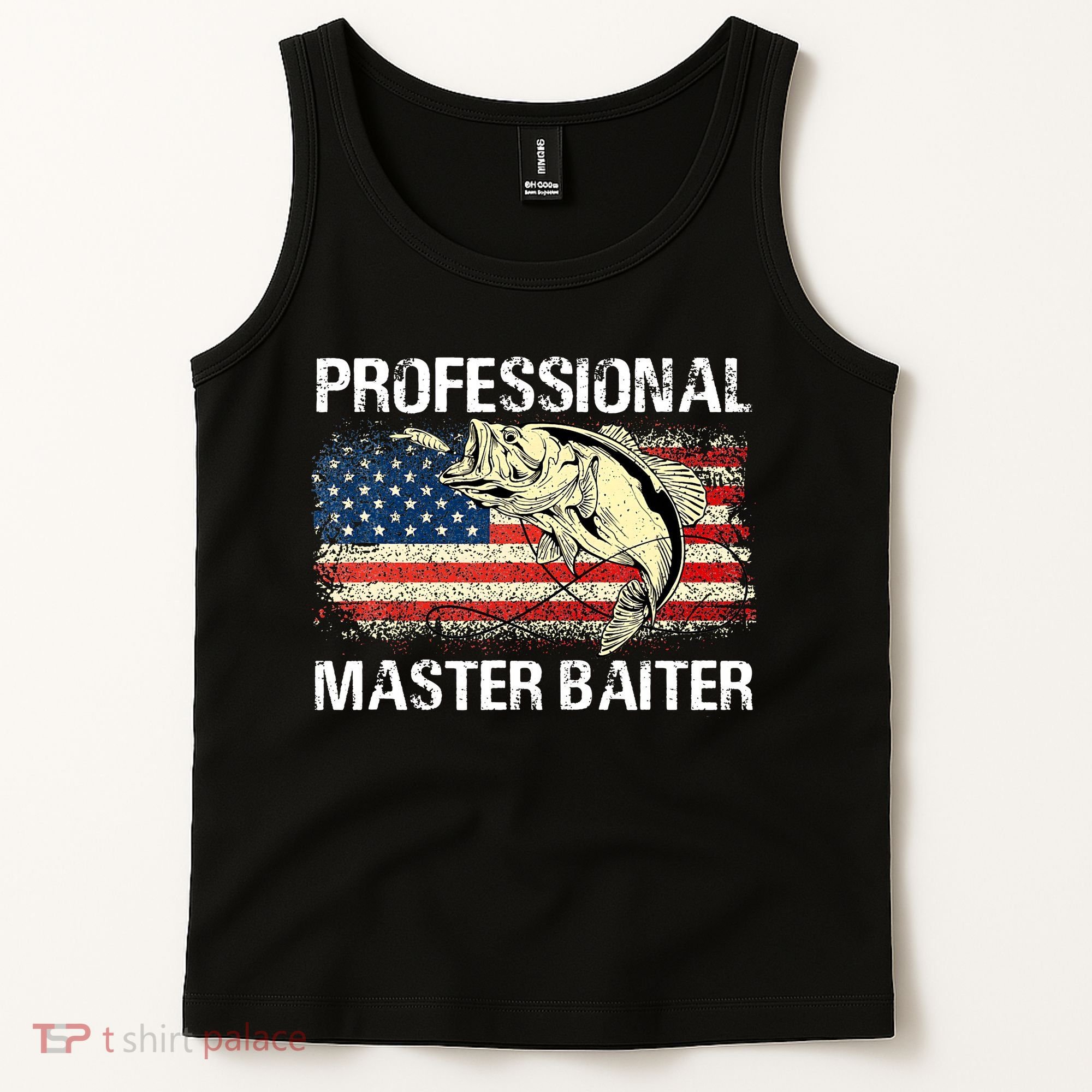 Funny Fishing Professional Master Baiter Retro American Flag Tank Top