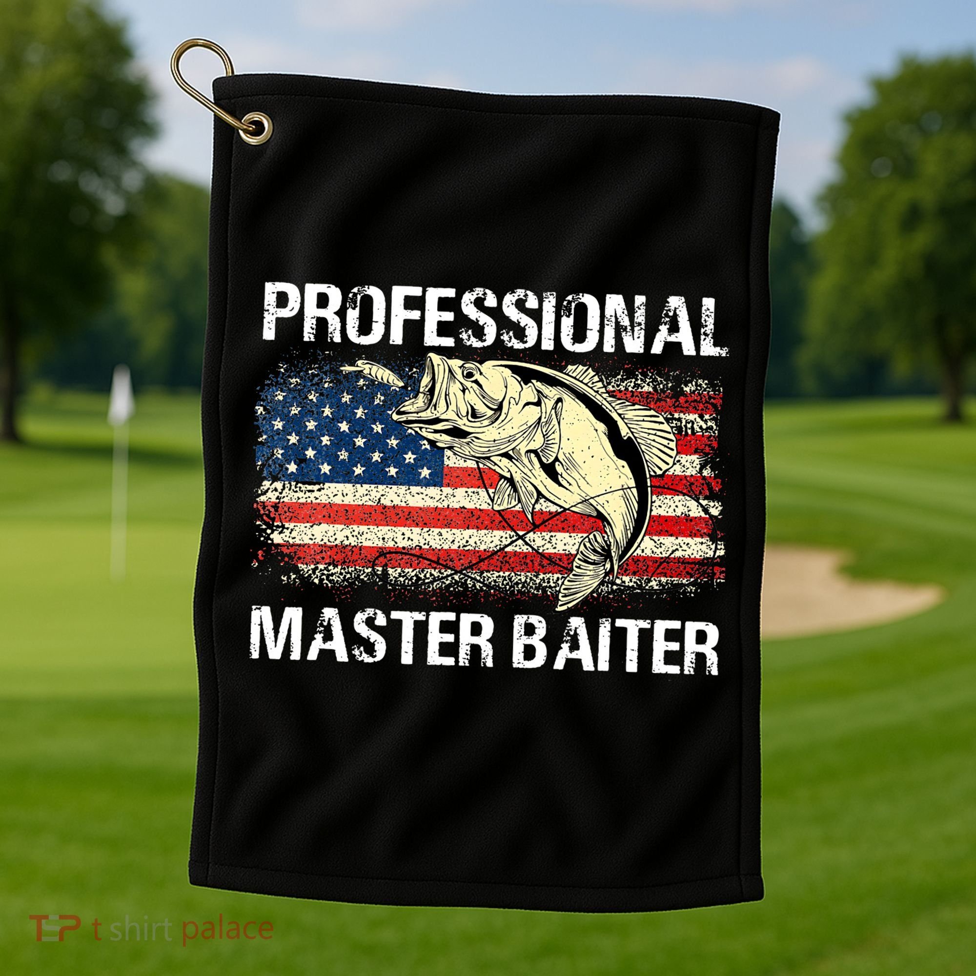 Funny Fishing Professional Master Baiter Retro American Flag Golf Towel