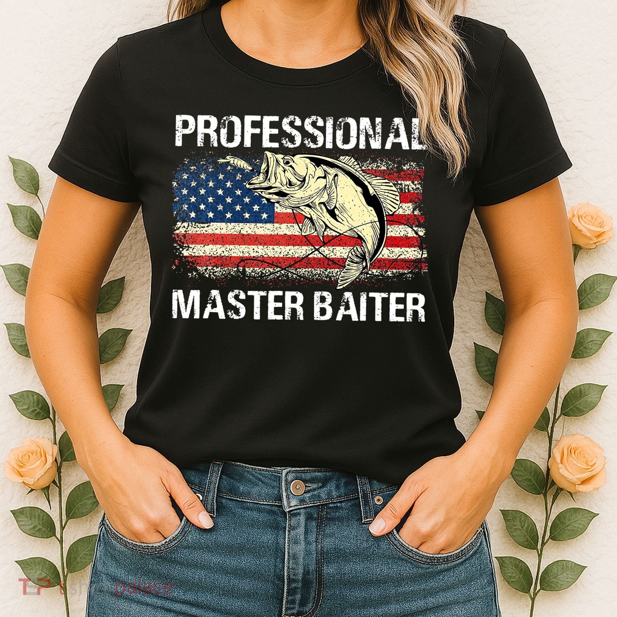 Funny Fishing Professional Master Baiter Retro American Flag Women's T-Shirt